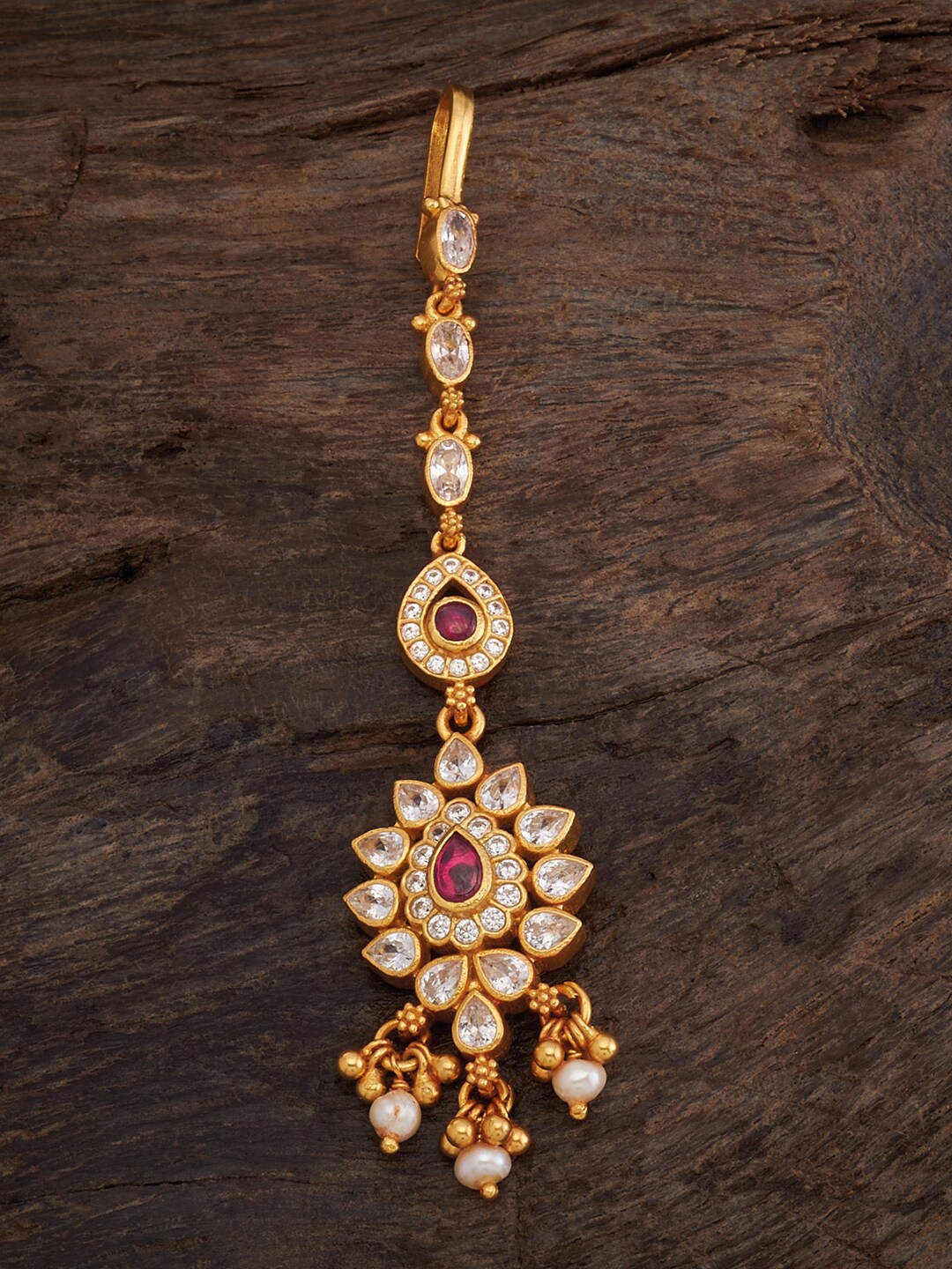 

Kushal's Fashion Jewellery 92.5 Pure Silver Gold-Plated Stone-Studded Maang Tikka