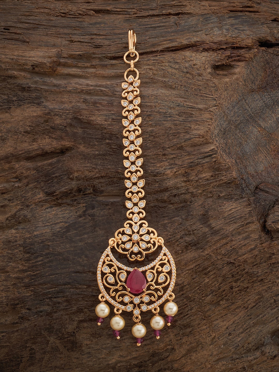 

Kushal's Fashion Jewellery Gold Plated Mang Tikka, Red