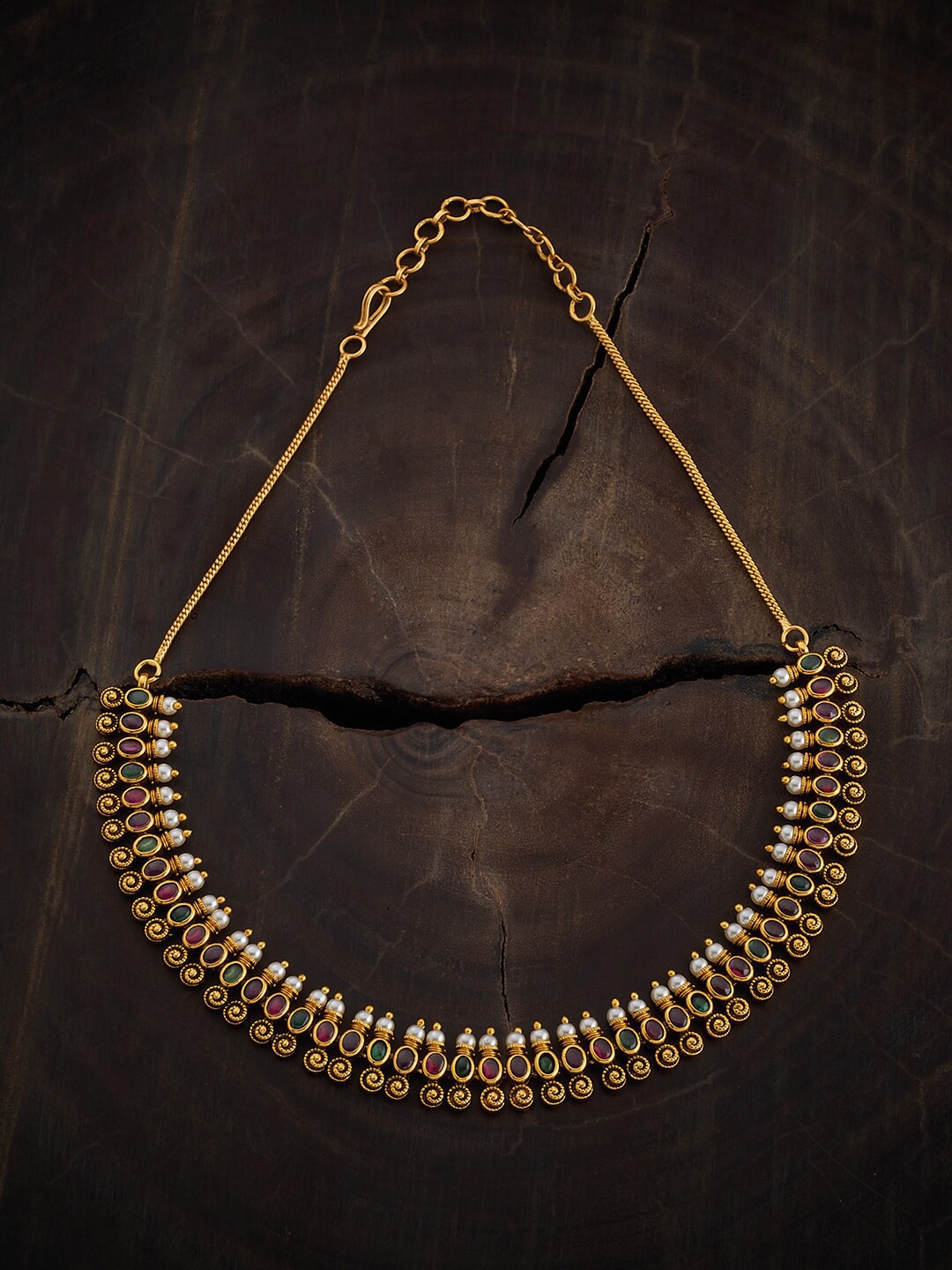 

Kushal's Fashion Jewellery Red & Green Copper Gold-Plated Antique Necklace