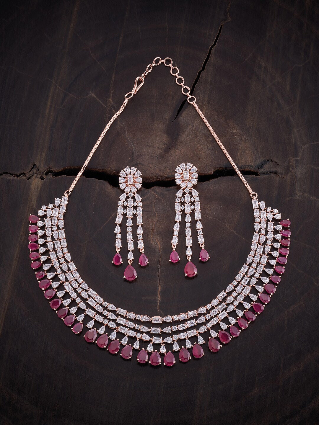 

Kushal's Fashion Jewellery Rose Gold-Plated Cubic Zirconia Studded Jewellery Set