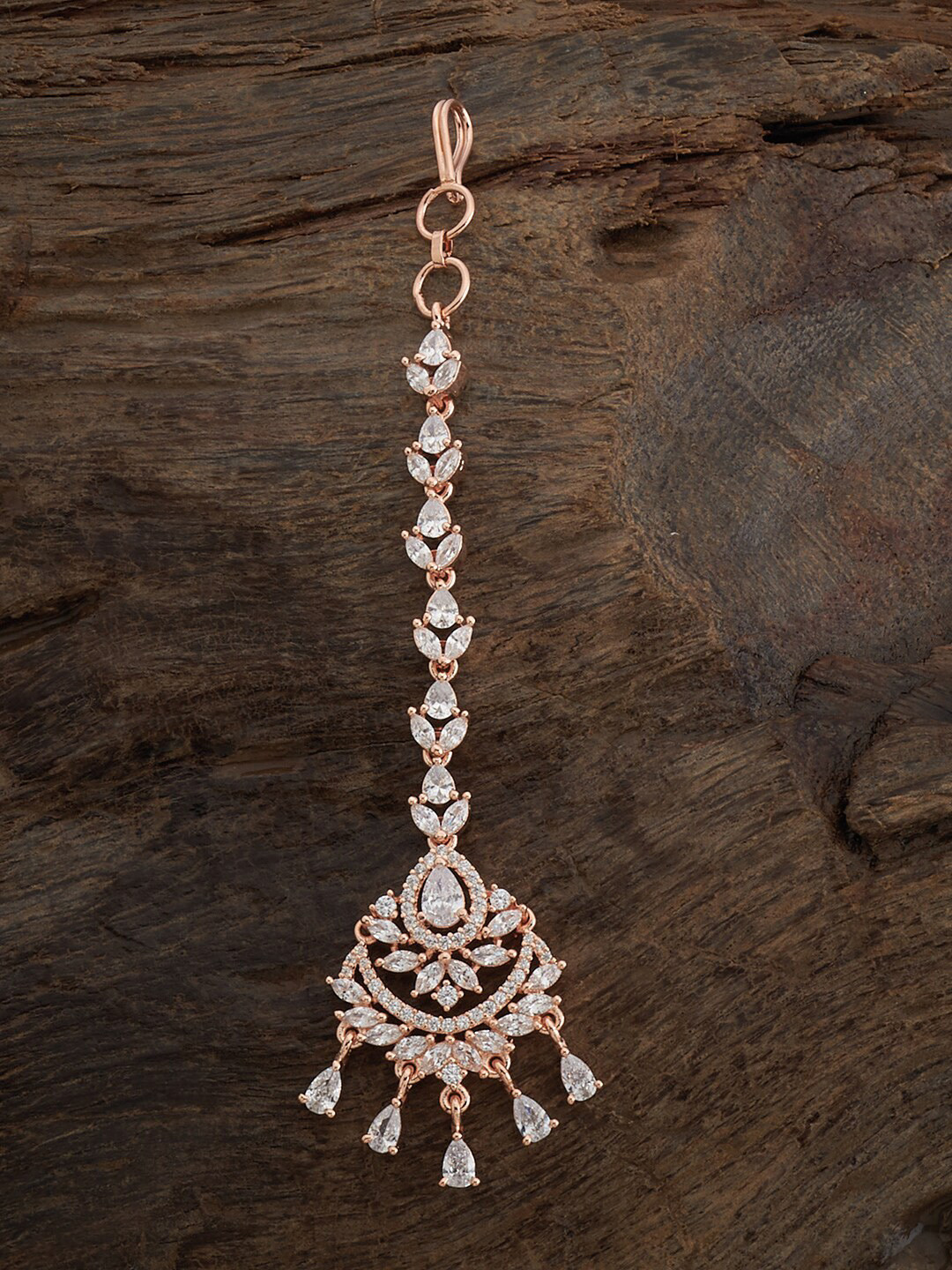 

Kushal's Fashion Jewellery Rose Gold-Plated CZ Stone-Studded Maang Tikka