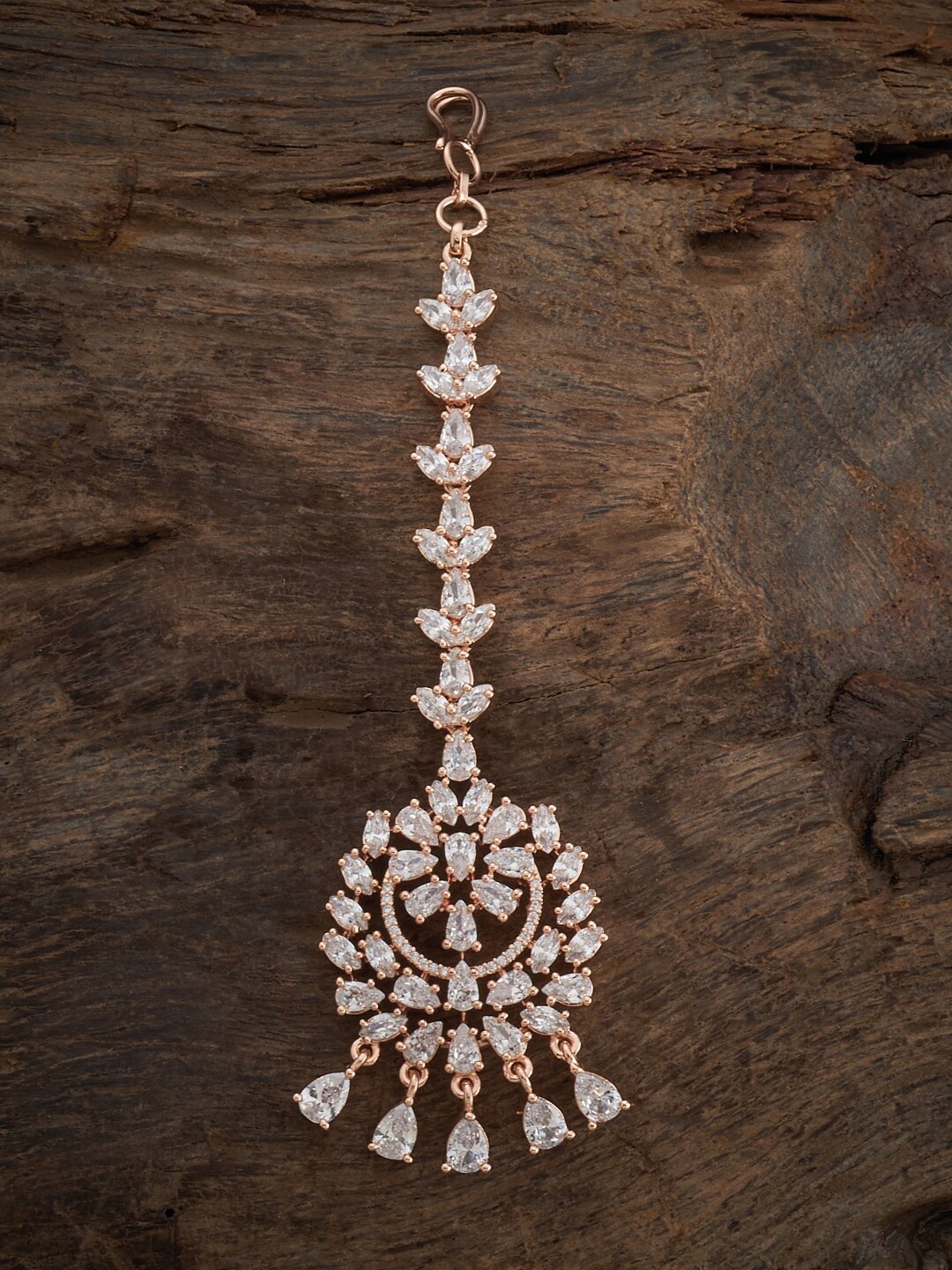 

Kushal's Fashion Jewellery Rose Gold-Plated CZ Stone-Studded Maang Tikka