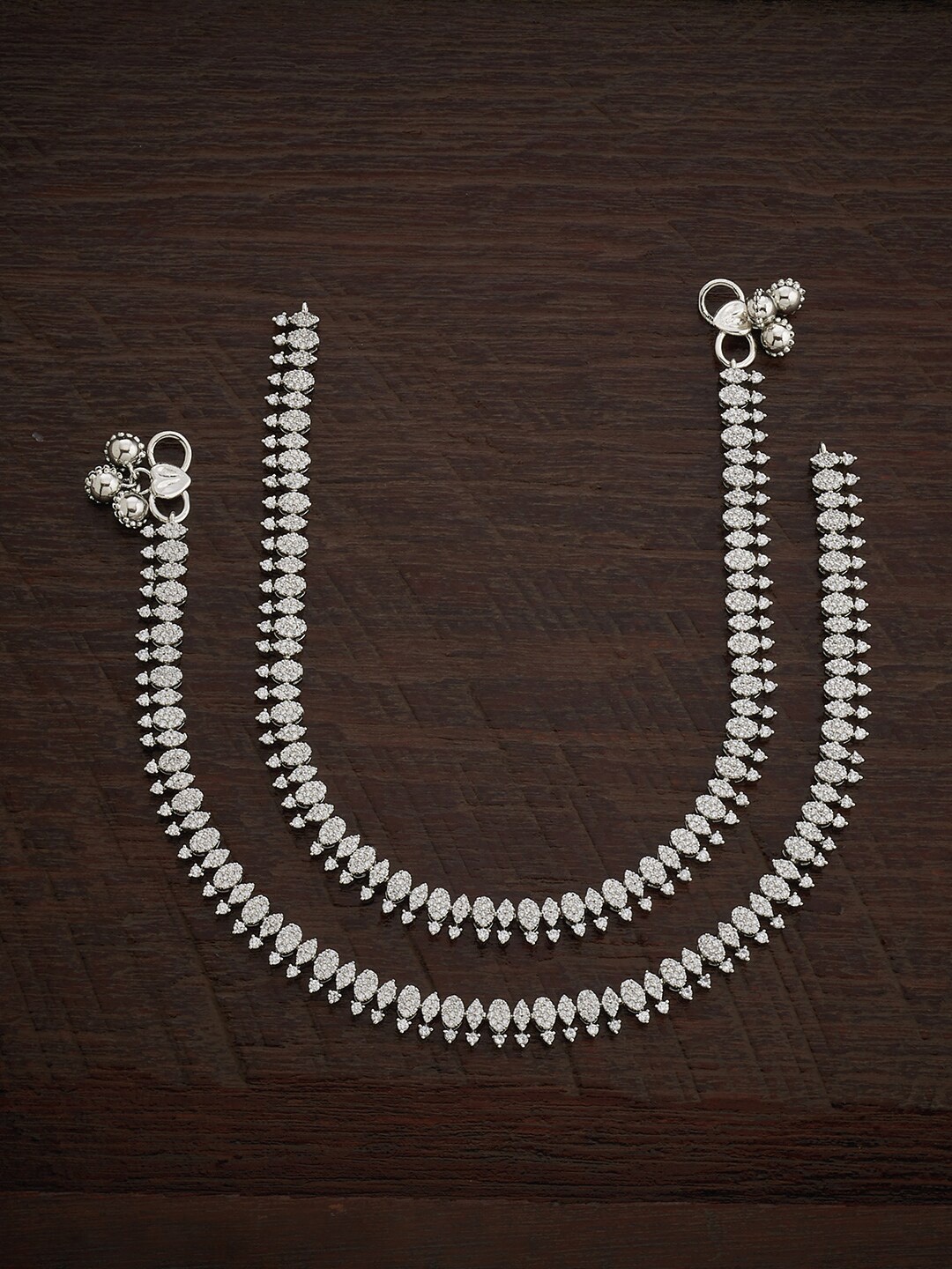 

Kushal's Fashion Jewellery Set Of 2 Rhodium-Plated CZ Stone-Studded Anklet, Silver