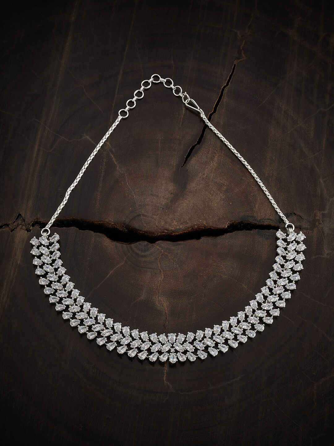 

Kushal's Fashion Jewellery Rhodium-Plated Cz-Studded Necklace, Silver
