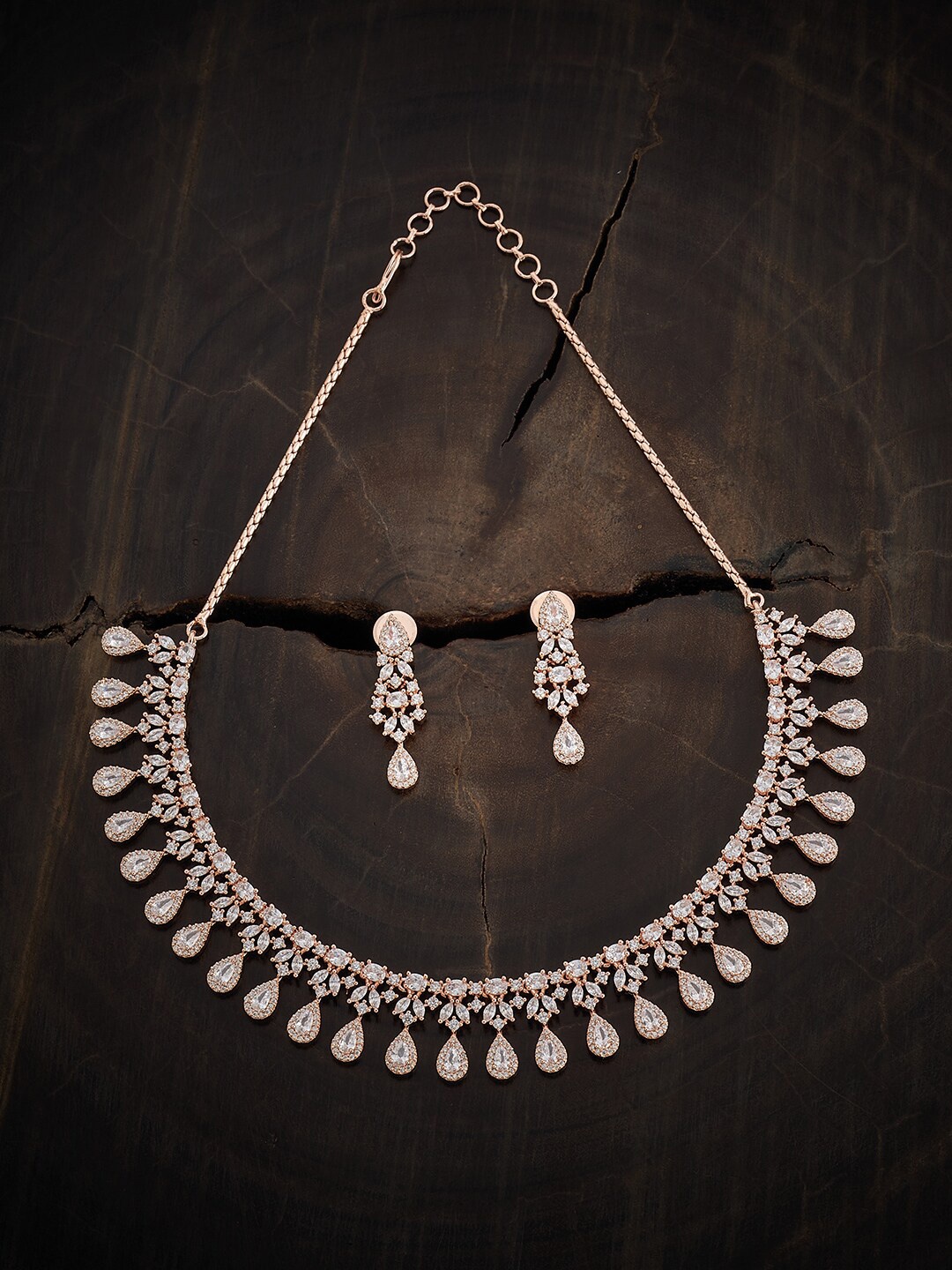 

Kushal's Fashion Jewellery Rose Gold-Plated CZ Stone-Studded Jewellery Set