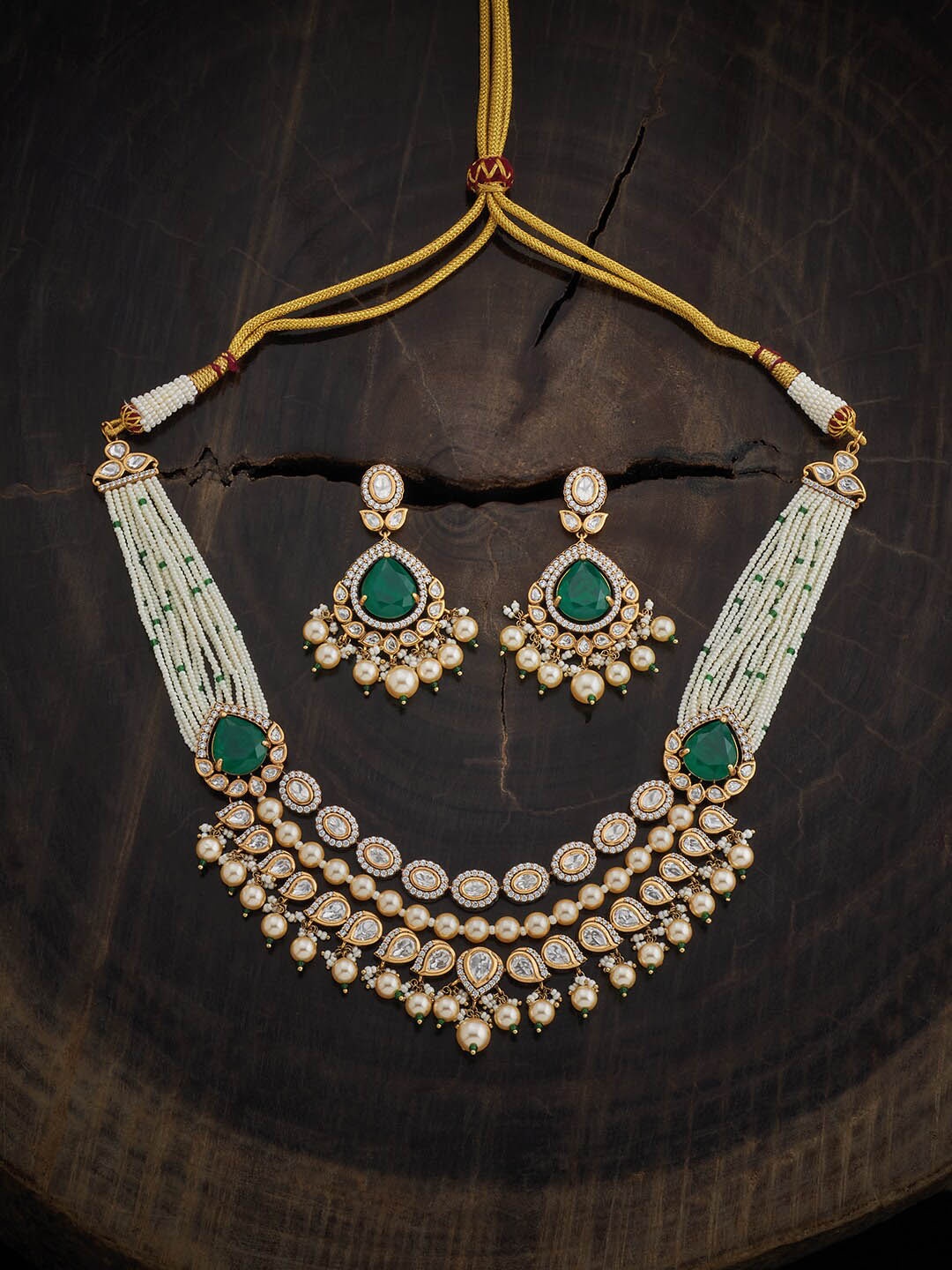 

Kushal's Fashion Jewellery Kundan-Studded & Beaded Jewellery Set, Gold