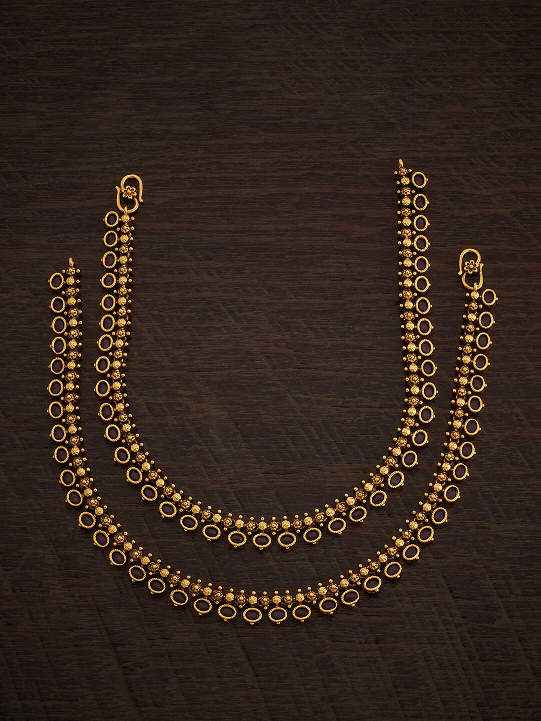 

Kushal's Fashion Jewellery Set Of 2 Gold-Plated Stone-Studded Anklet