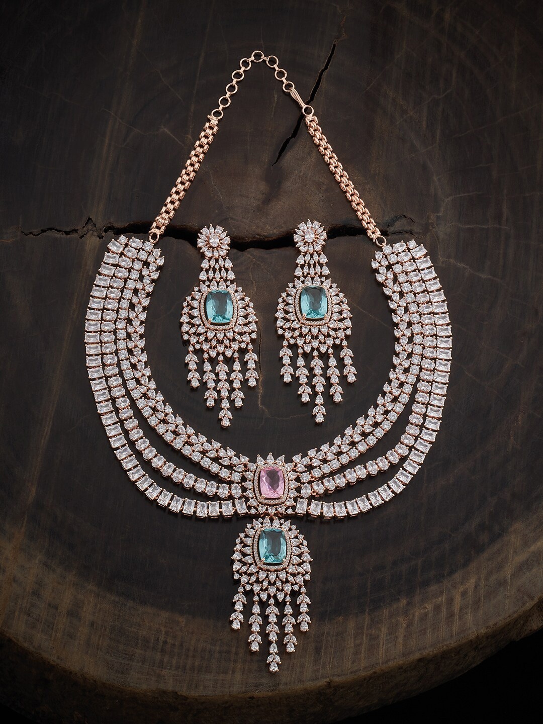 

Kushal's Fashion Jewellery Rose Gold-Plated CZ Stone-Studded Jewellery Set