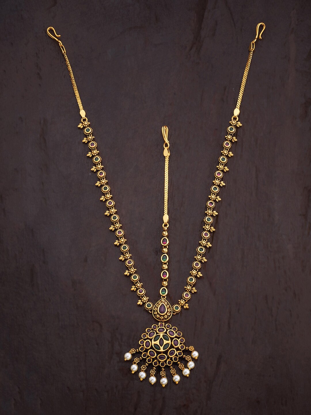 

Kushal's Fashion Jewellery Gold Plated Mang Tikka, Red