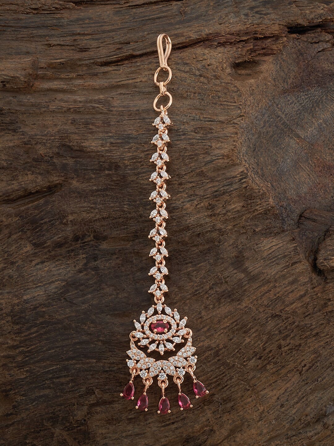 

Kushal's Fashion Jewellery Rose Gold-Plated CZ Stone-Studded Maang Tikka