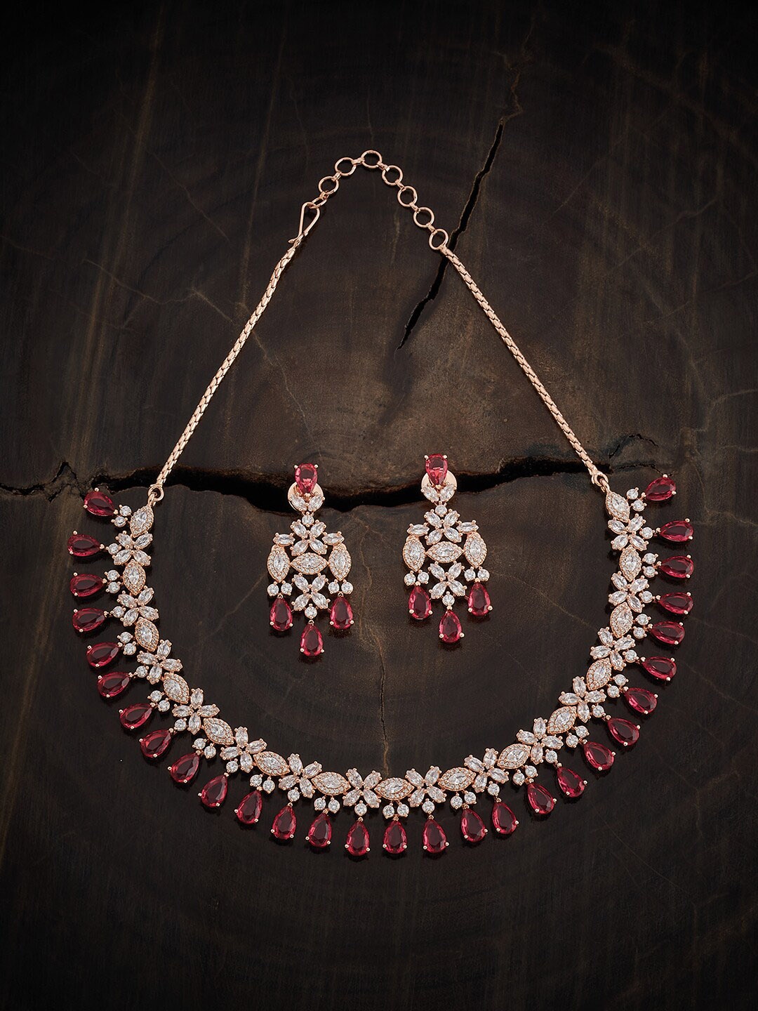 

Kushal's Fashion Jewellery Rose Gold-Plated Zircon-Studded Jewellery Set