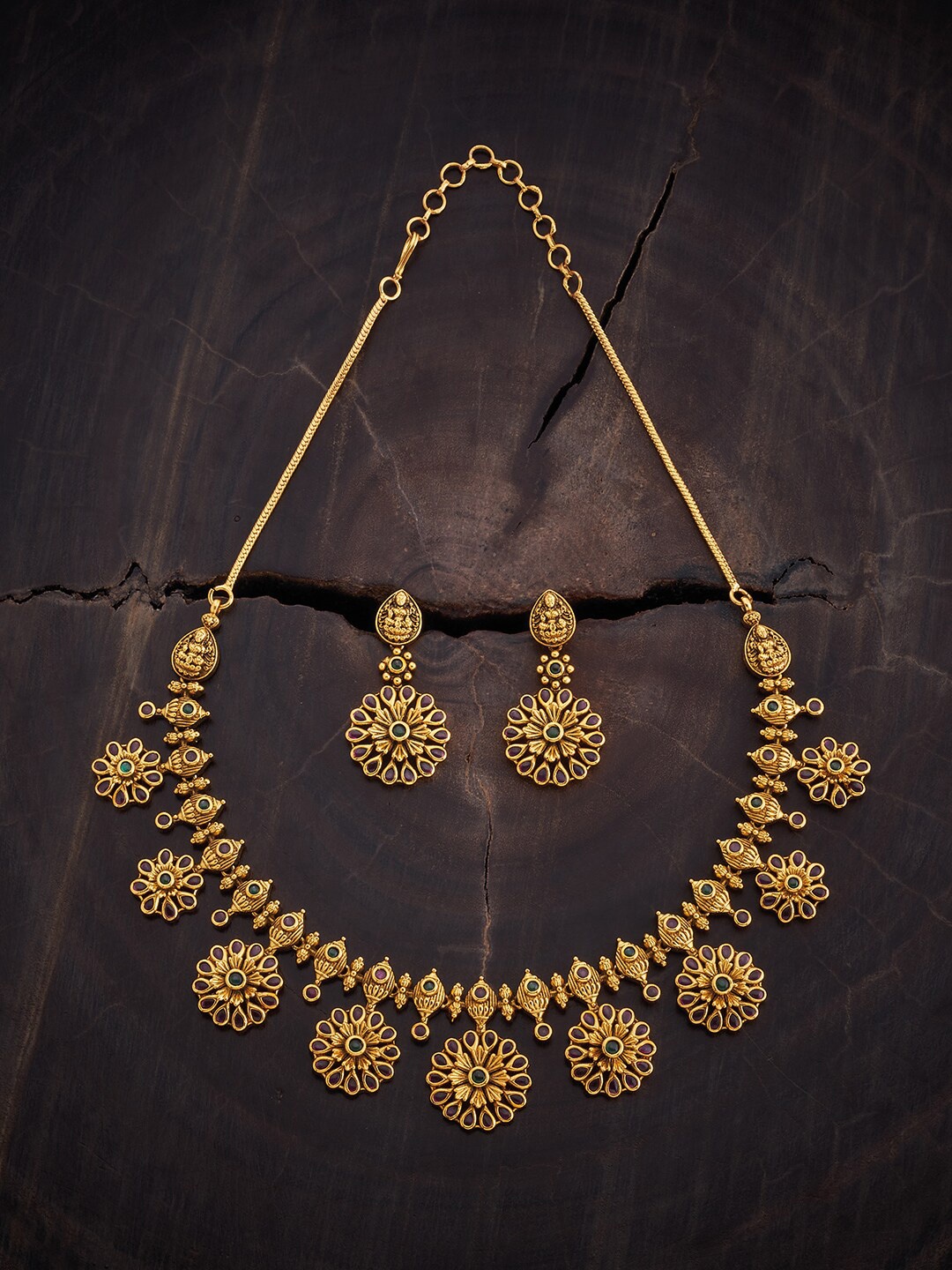 

Kushal's Fashion Jewellery Gold-Plated Stone-Studded Antique Jewellery Set