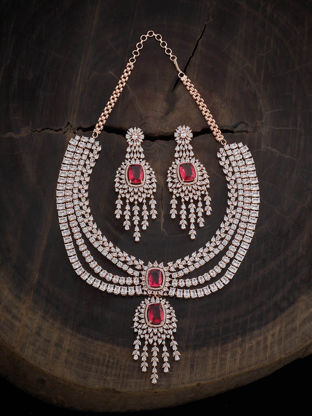 

Kushal's Fashion Jewellery Rose Gold-Plated Zircon-Studded Jewellery Set