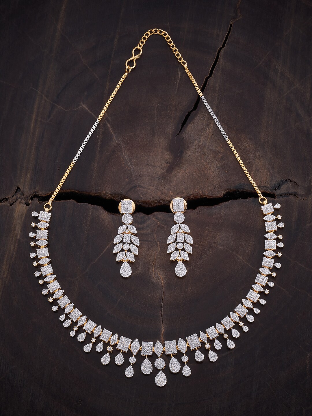 

Kushal's Fashion Jewellery Rhodium-Plated Zircon-Studded Jewellery Set, Silver