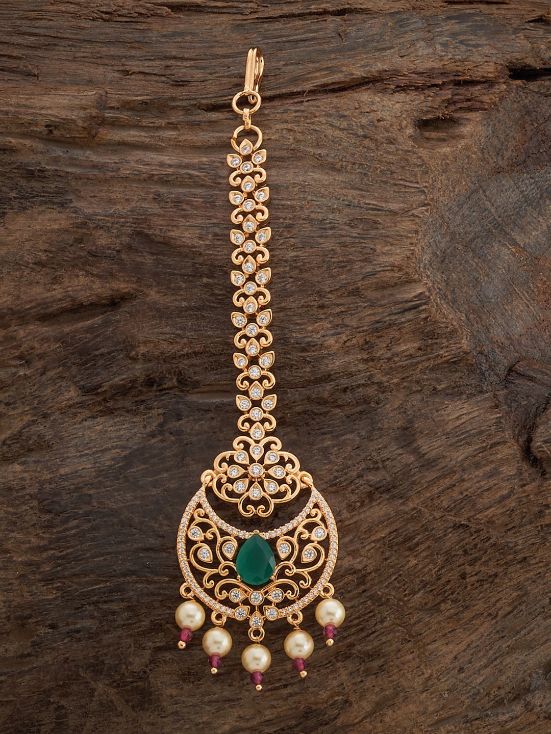 

Kushal's Fashion Jewellery Gold Plated Ruby & Cubic Zirconia Studded Maang Tikka