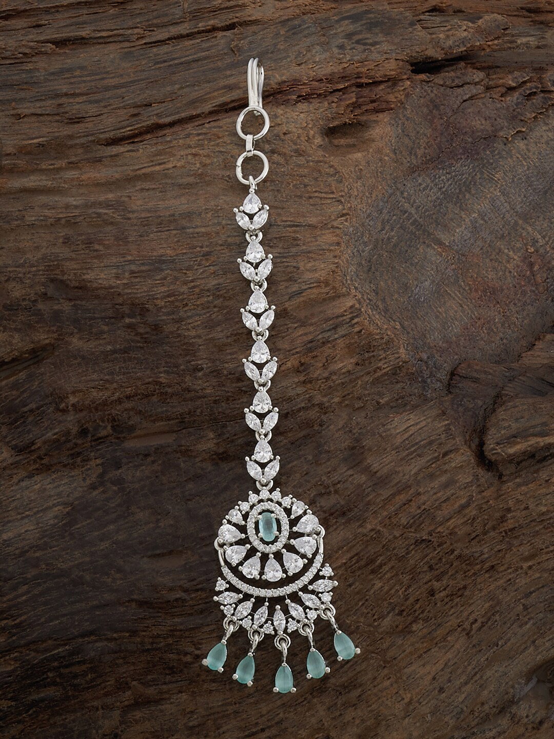 

Kushal's Fashion Jewellery Rhodium-Plated CZ Stone-Studded Maang Tikka, Silver