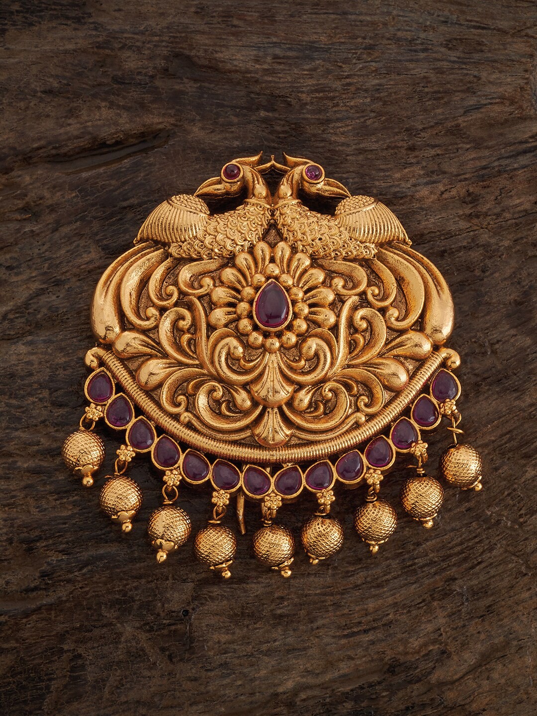 

Kushal's Fashion Jewellery Gold-Plated Stone Studded Antique Hair Brooch, Red