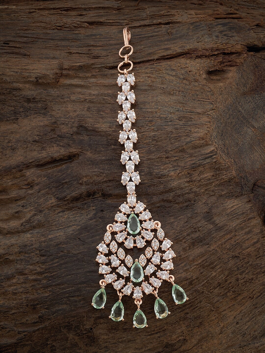 

Kushal's Fashion Jewellery Rose Gold-Plated CZ Stone-Studded Maang Tikka