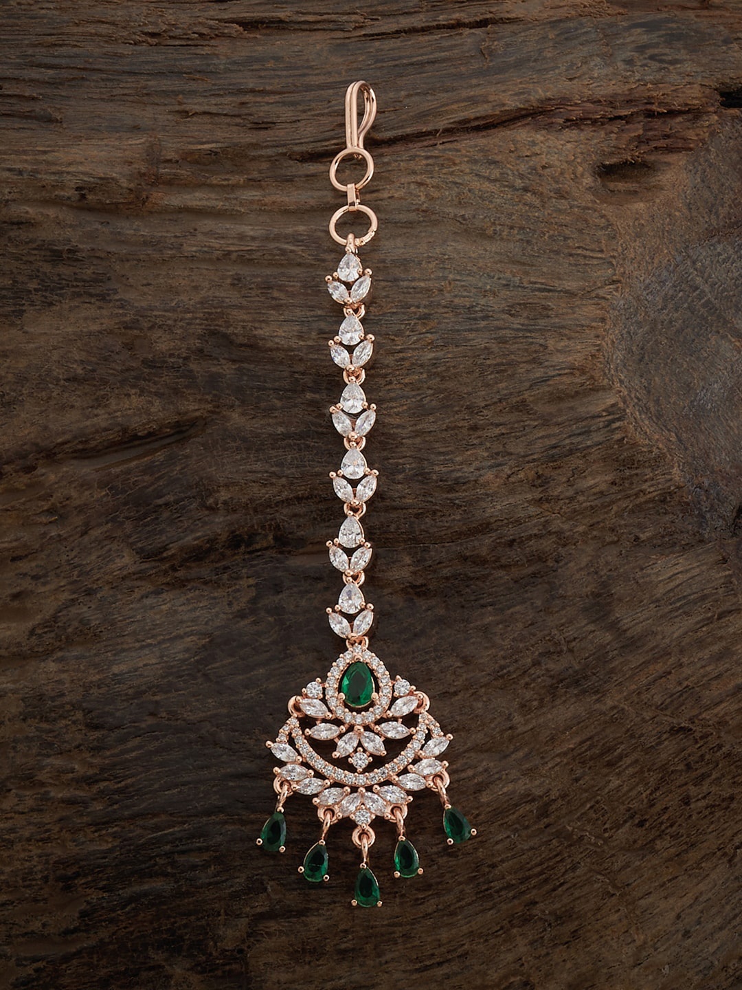 

Kushal's Fashion Jewellery Rose Gold-Plated CZ Stone-Studded Maang Tikka