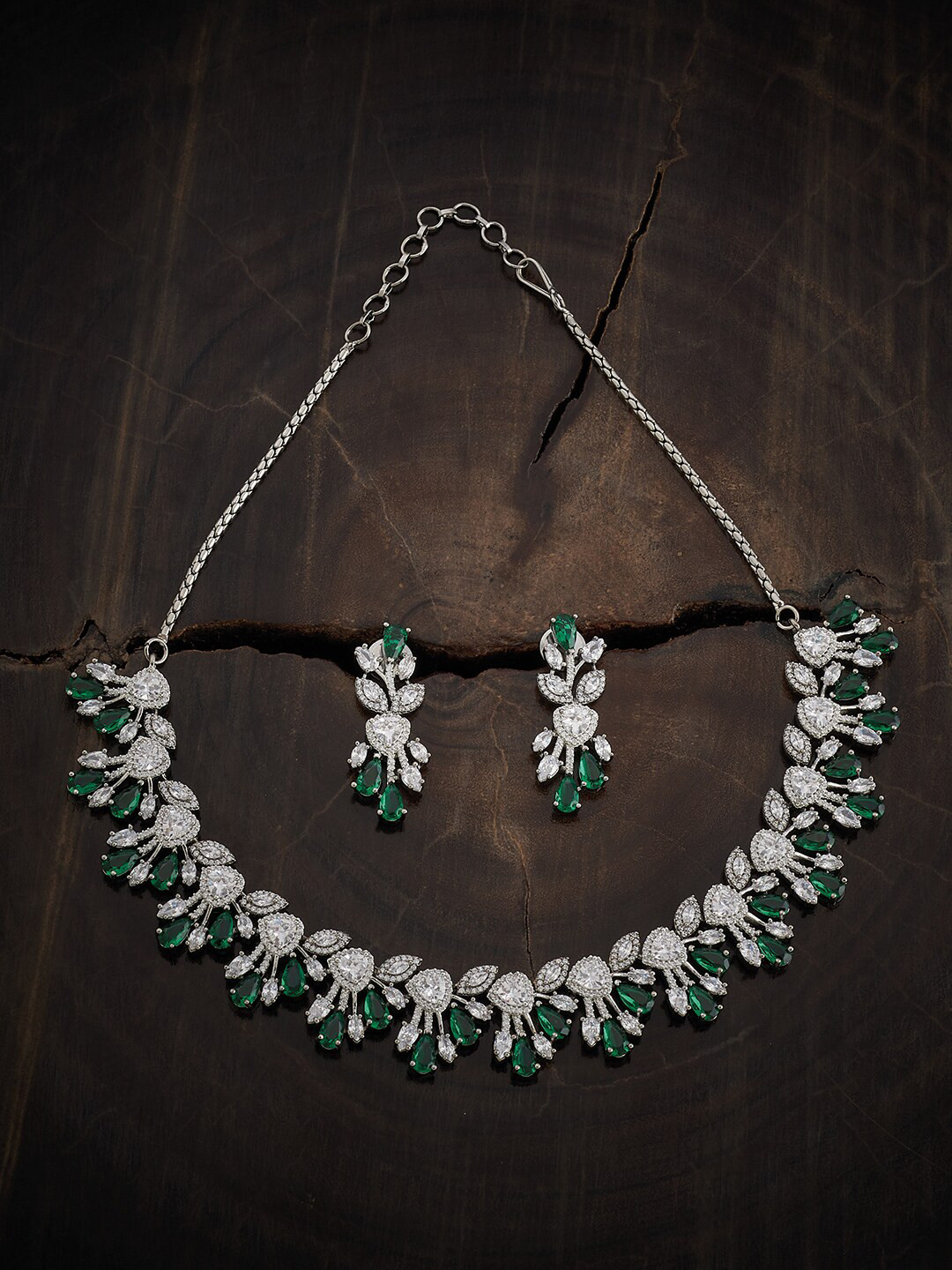 

Kushal's Fashion Jewellery Rhodium-Plated Zircon-Studded Jewellery Set, Silver