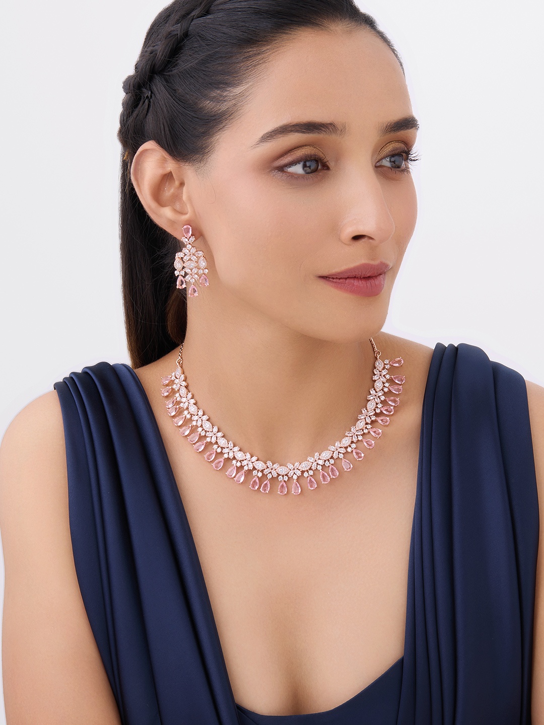 

Kushal's Fashion Jewellery Rose Gold-Plated Zircon Stone-Studded Jewellery Set