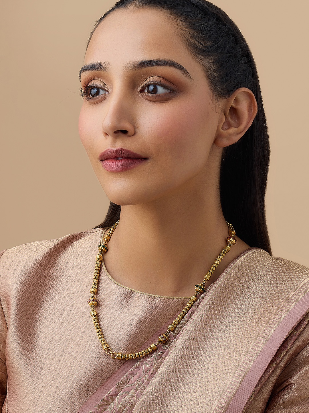 

Kushal's Fashion Jewellery 92.5 Pure Silver Gold-Plated Temple Necklace