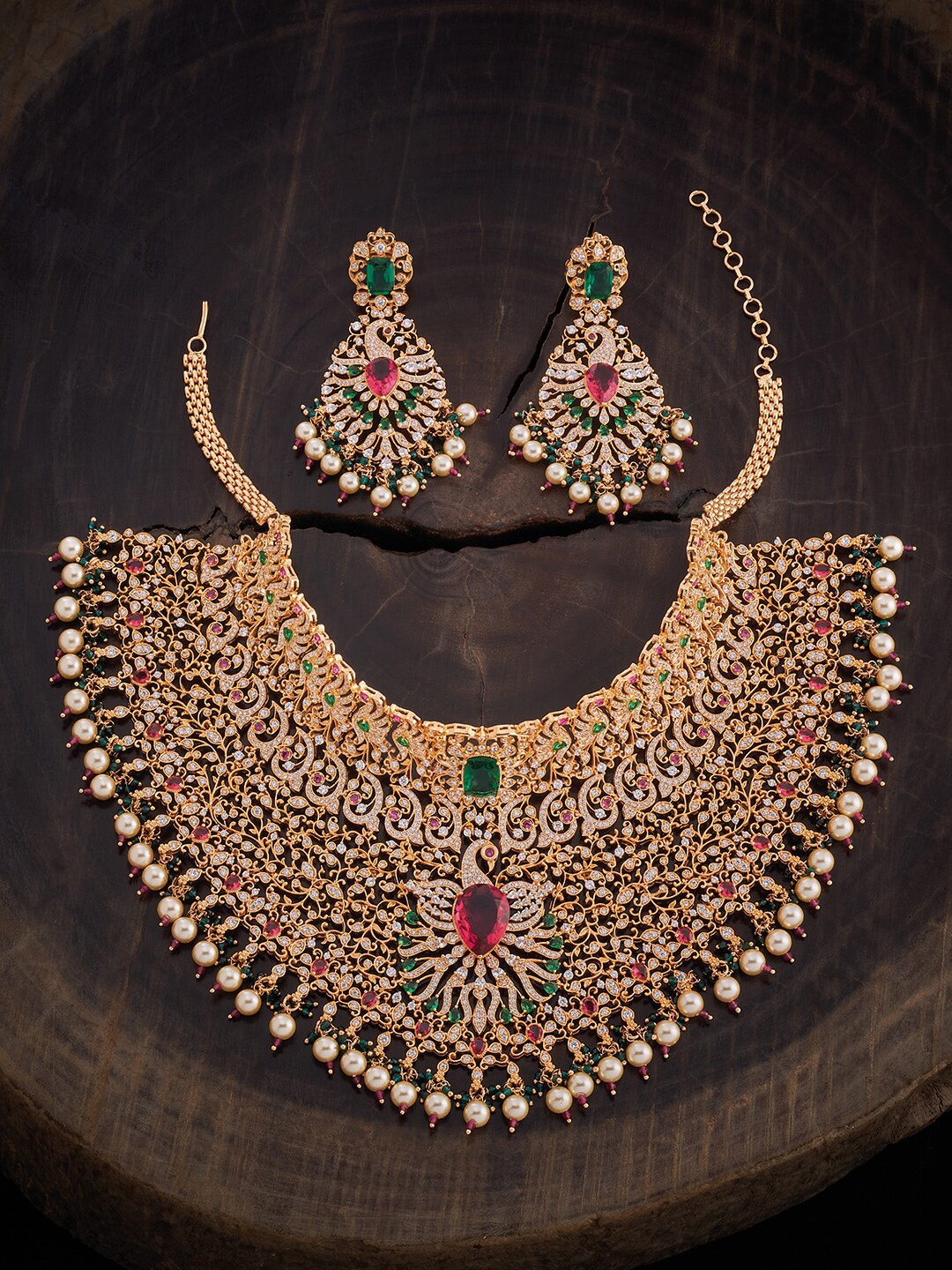 

Kushal's Fashion Jewellery Gold-Plated Zircon Studded & Pearl Beaded Jewellery Set