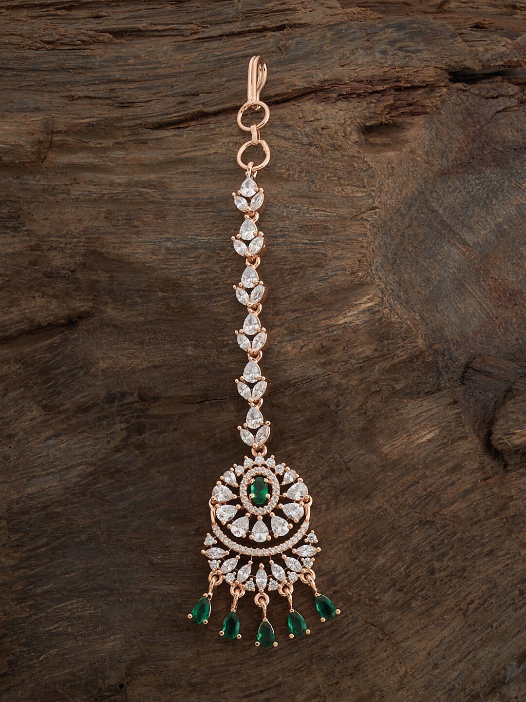 

Kushal's Fashion Jewellery Rose Gold-Plated Zircon-Studded Maang Tikka