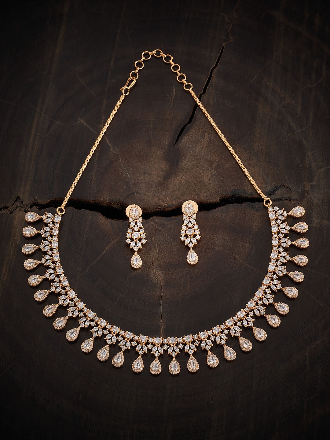 

Kushal's Fashion Jewellery Gold-Plated CZ-Studded Necklace & Earrings