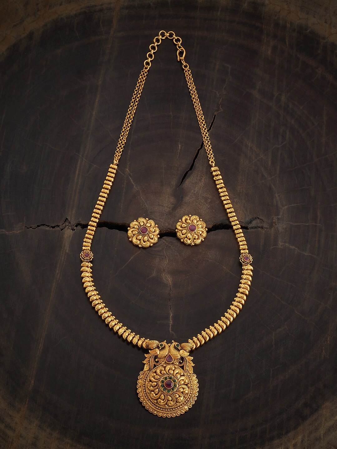 

Kushal's Fashion Jewellery Gold-Plated Stone-Studded Necklace & Earrings