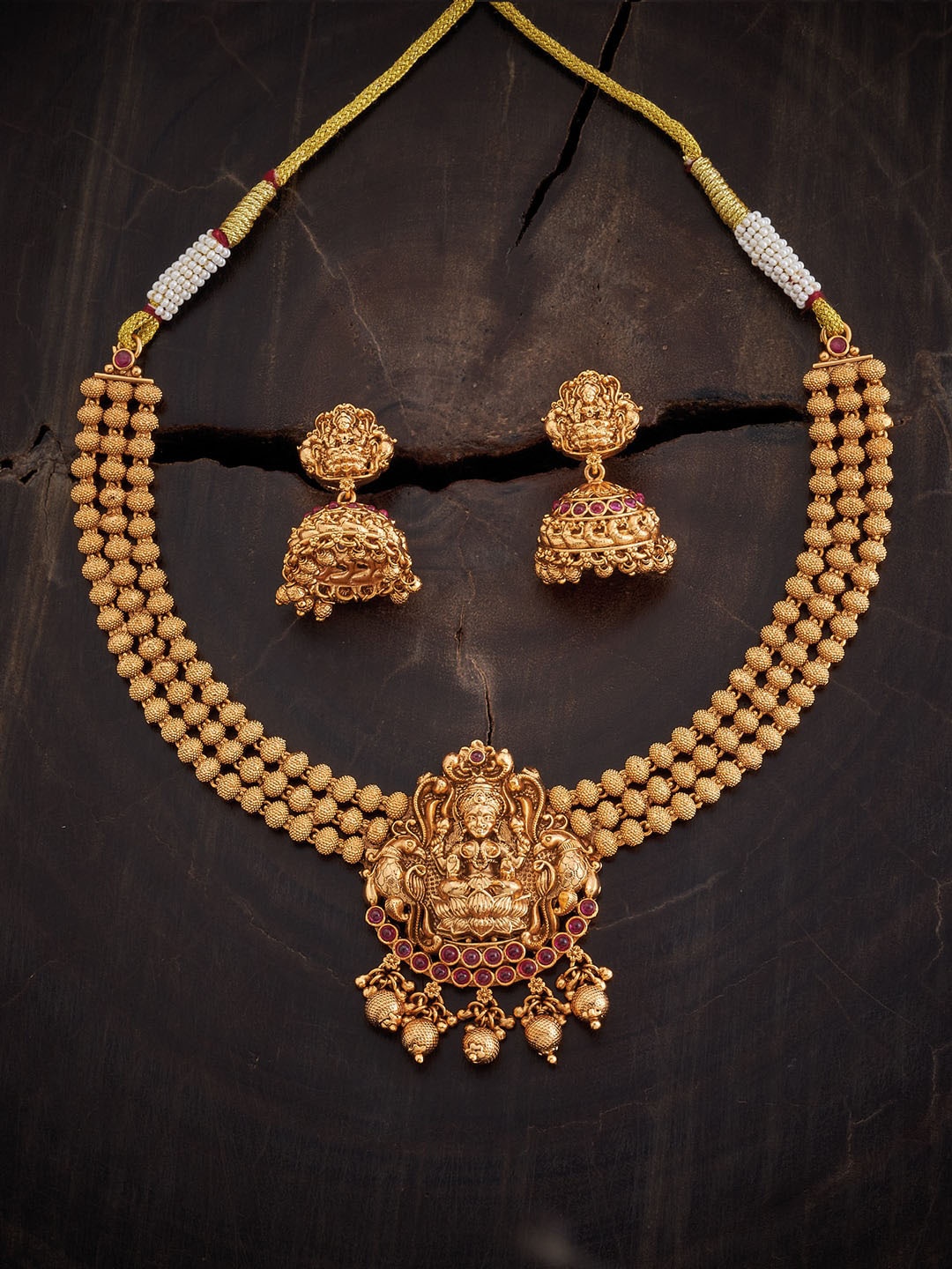

Kushal's Fashion Jewellery Gold-Plated Stone-Studded Antique Jewellery Set