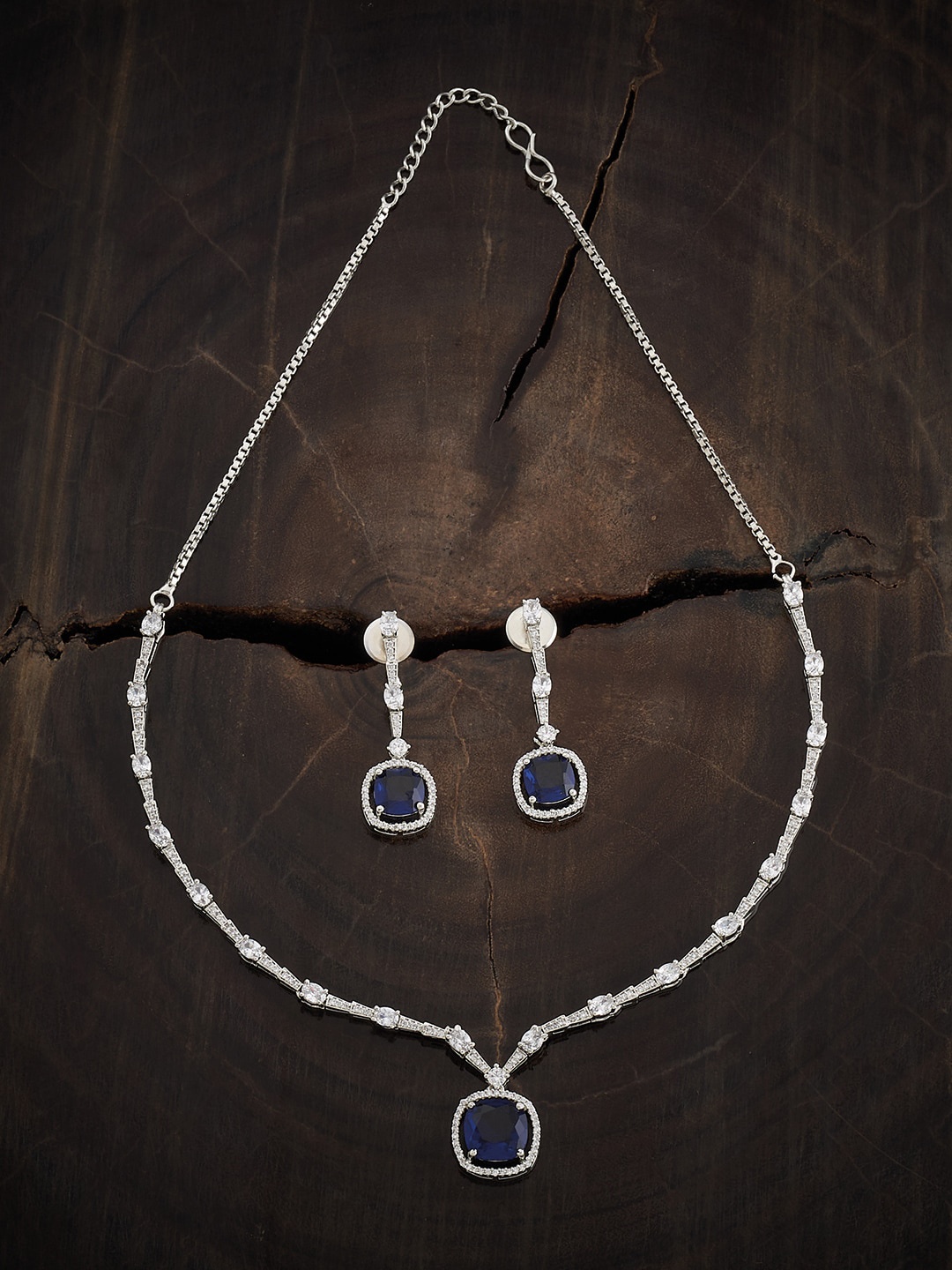 

Kushal's Fashion Jewellery Rhodium-Plated CZ-Studded Jewellery Set, Silver