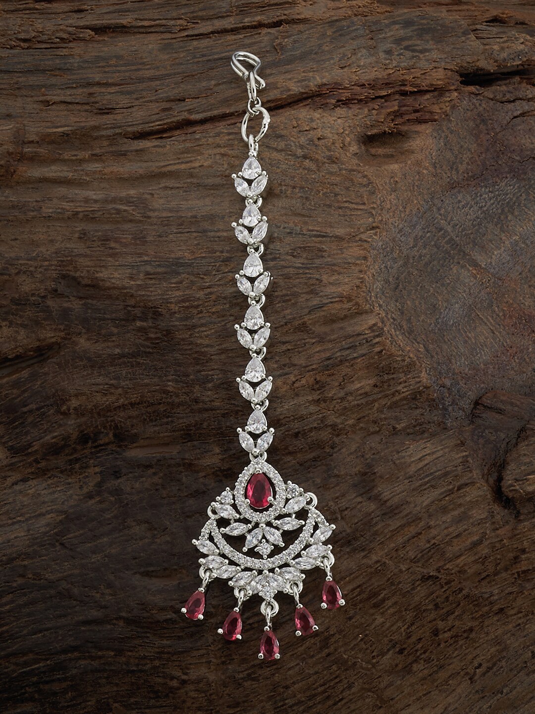 

Kushal's Fashion Jewellery Rhodium-Plated Ethnic Zircon-Studded Maang Tikka, Silver