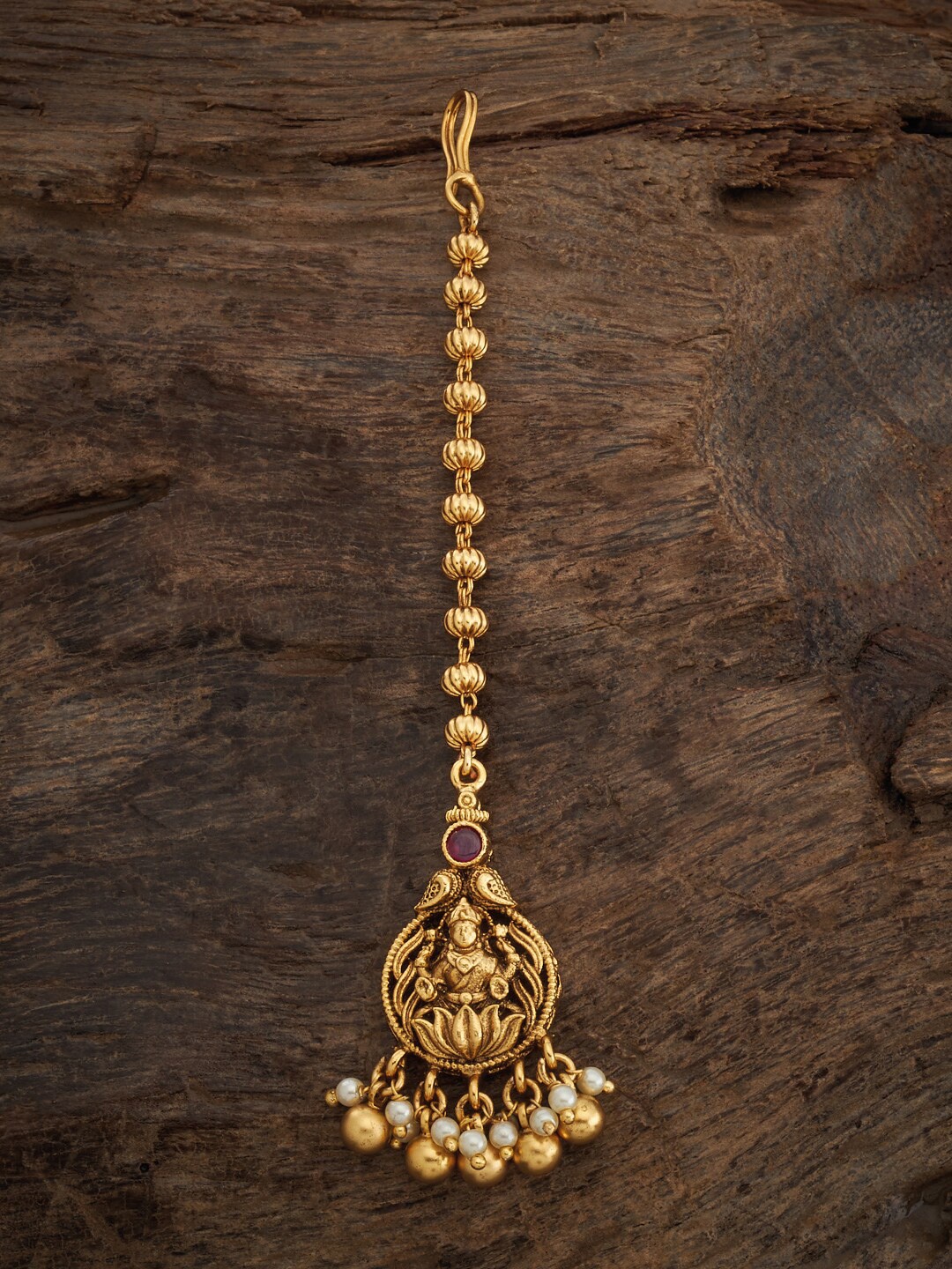 

Kushal's Fashion Jewellery Gold-Plated Beaded Maang Tikka, Red