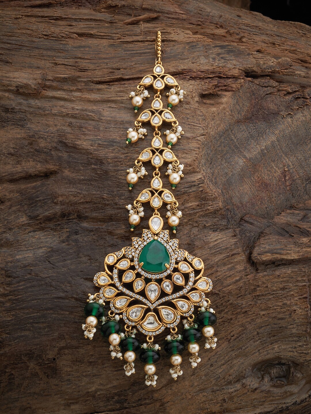 

Kushal's Fashion Jewellery Copper Kundan Studded Maang Tikka, Gold