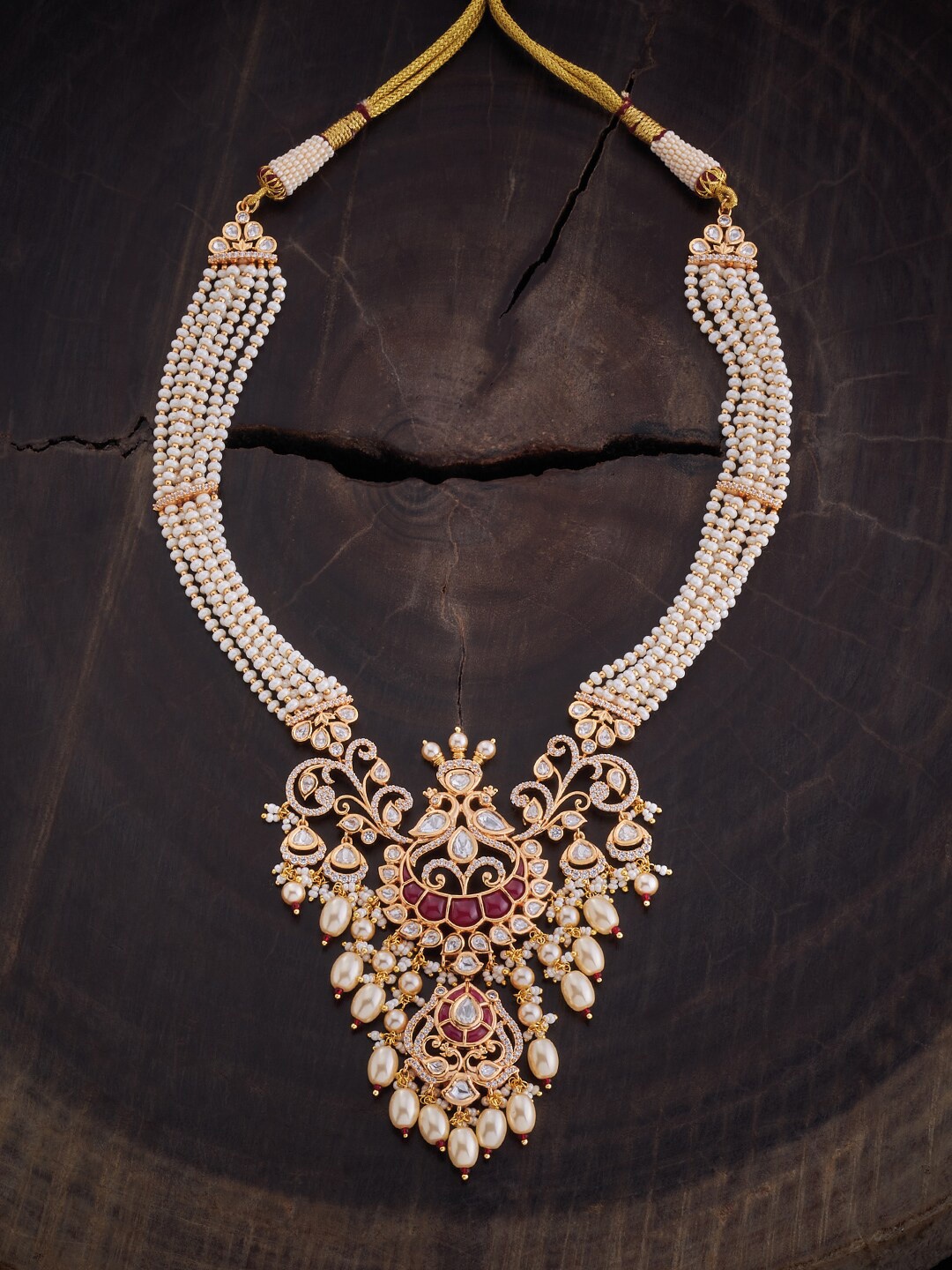 

Kushal's Fashion Jewellery Kundan & Ruby Studded Statement Necklace, Gold