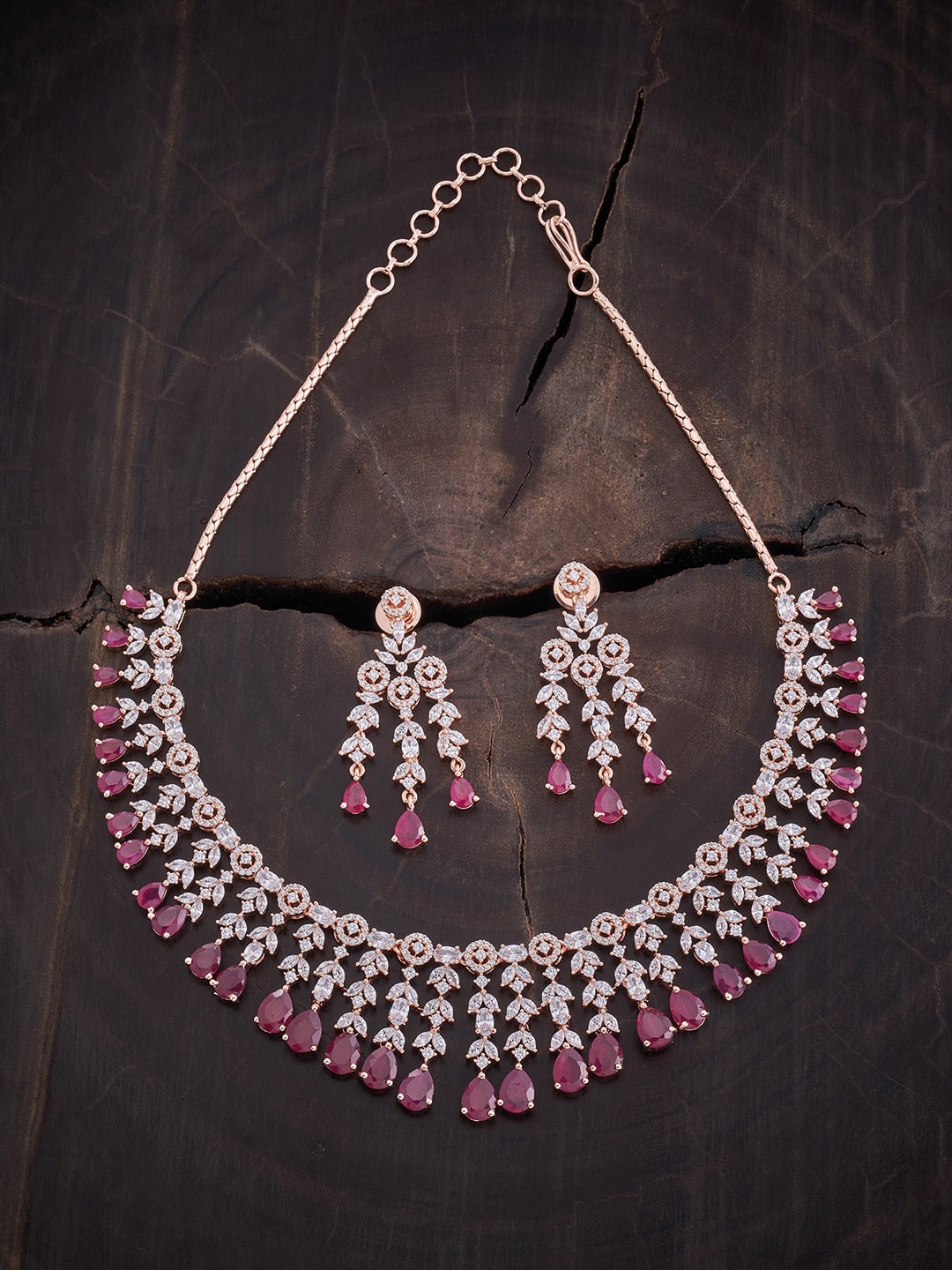 

Kushal's Fashion Jewellery Rose Gold Plated & Zircon Studded Jewellery Set, Red