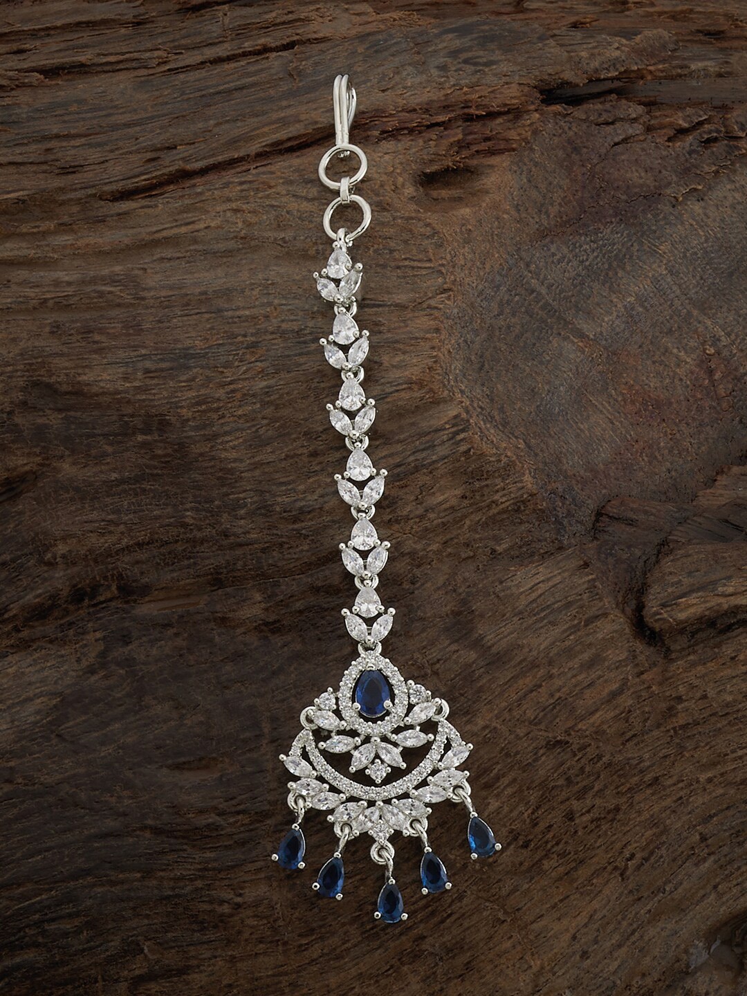 

Kushal's Fashion Jewellery Rhodium-Plated Zircon-Studded Maangtikka, Blue