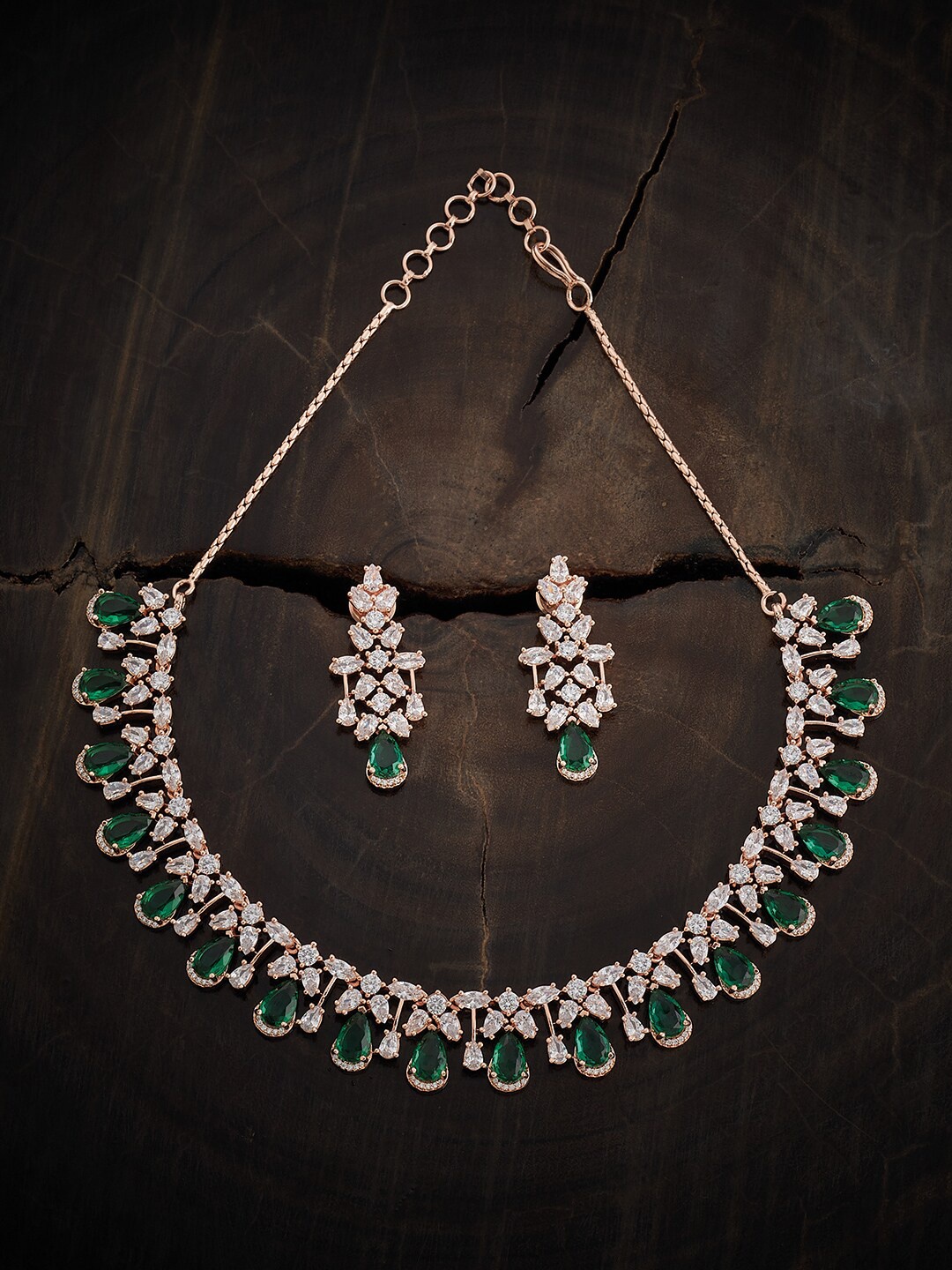 

Kushal's Fashion Jewellery Rose-Gold Plated Cubic Zirconia Studded Jewellery Set