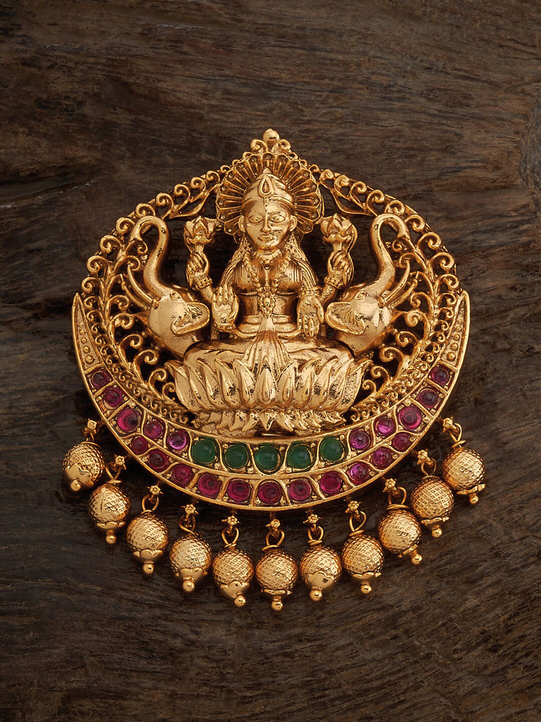 

Kushal's Fashion Jewellery Gold-Plated Stone Studded Antique Hair Brooch, Red