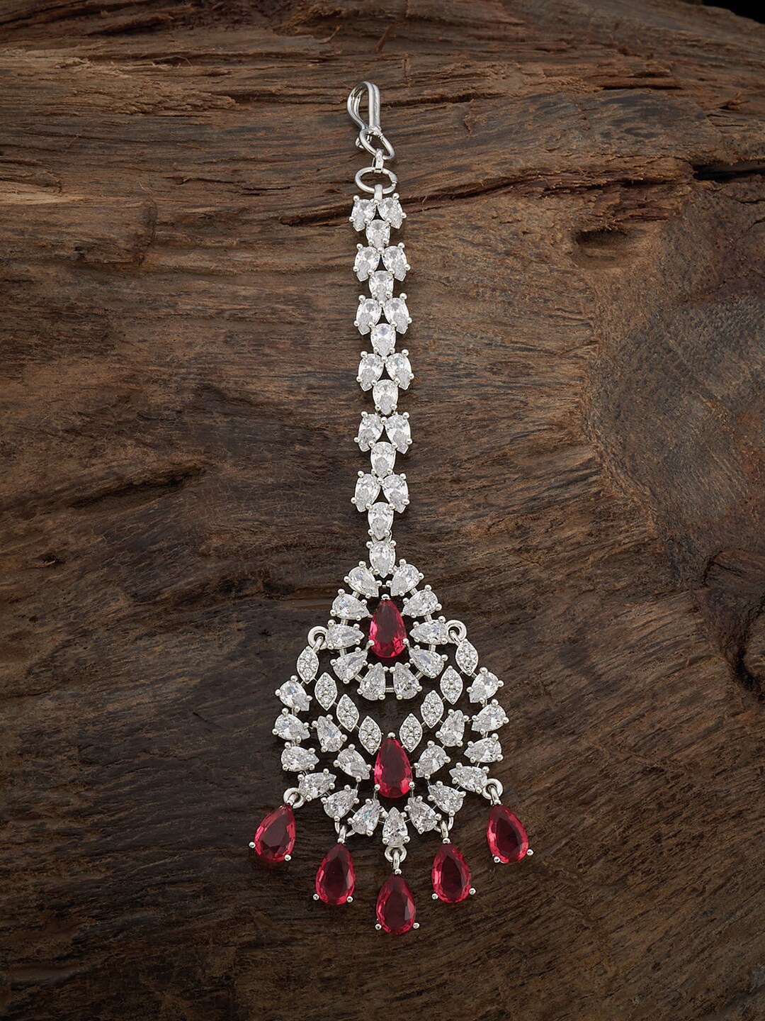 

Kushal's Fashion Jewellery Rhodium-Plated Zircon-Studded Maang Tikka, Silver