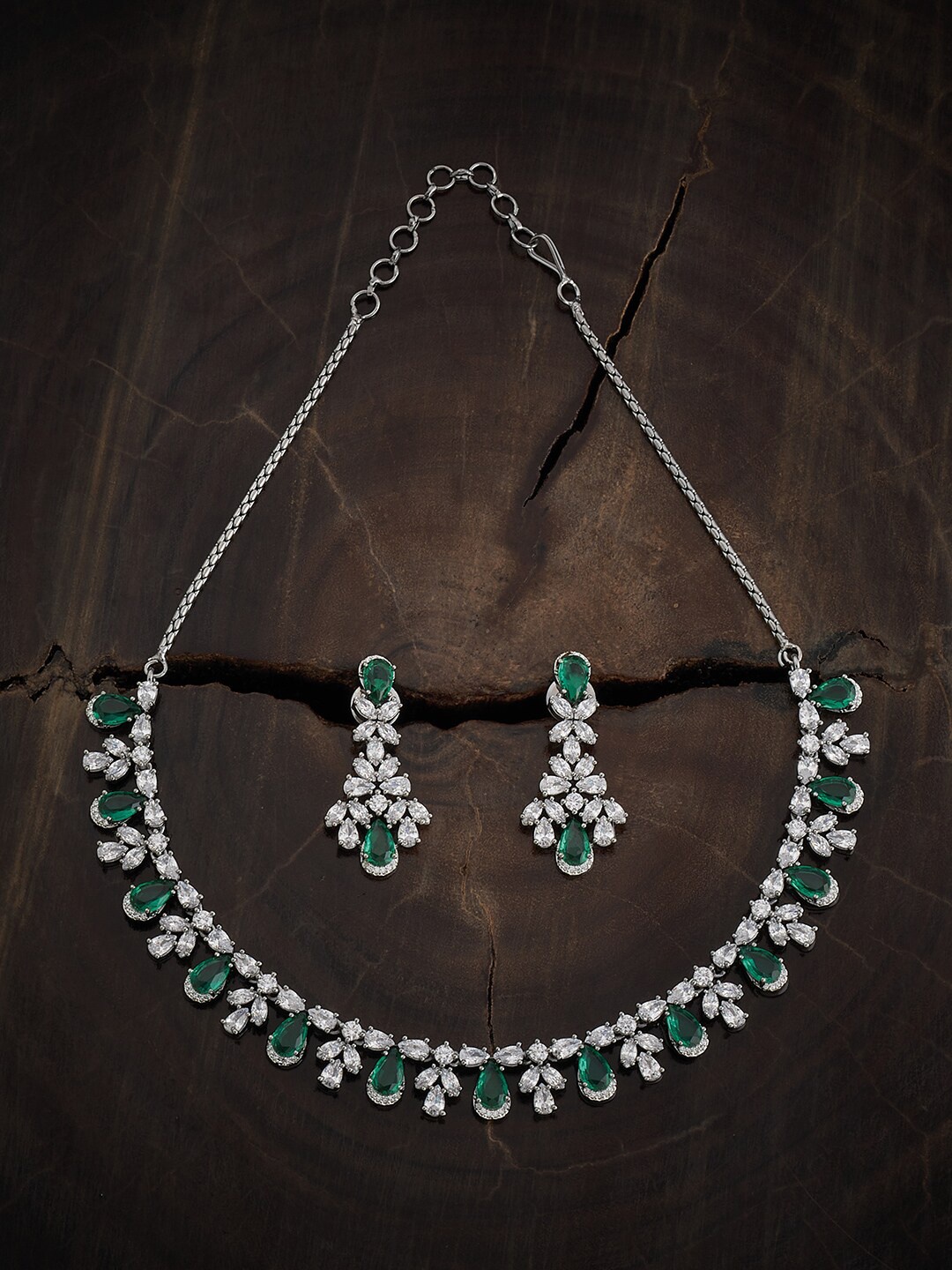 

Kushal's Fashion Jewellery Rhodium Plated & CZ Studded Jewellery Set, Silver