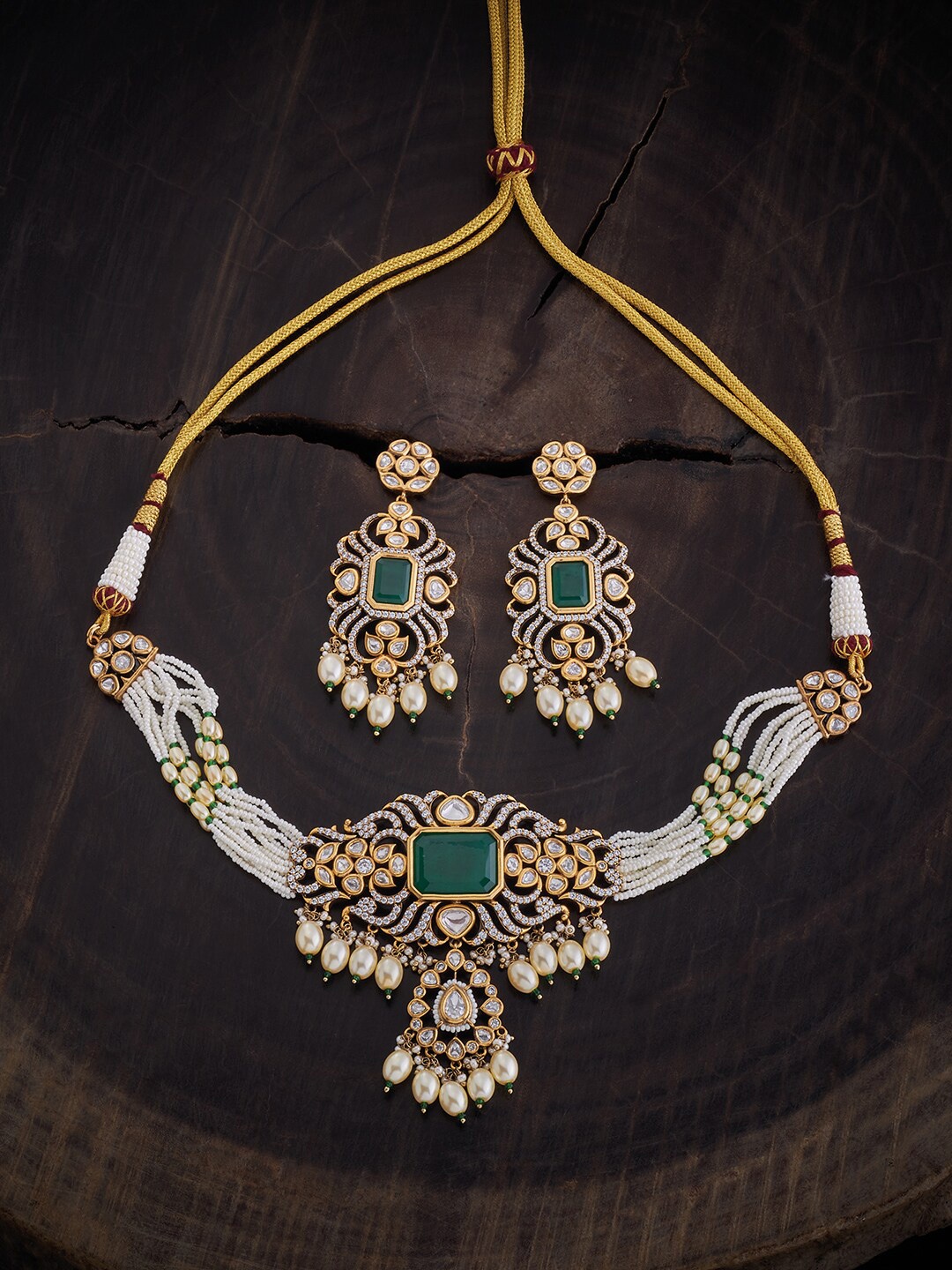 

Kushal's Fashion Jewellery Kundan-Studded & Beaded Jewellery Set, Gold