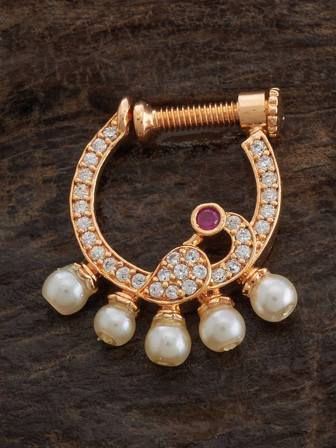 

Kushal's Fashion Jewellery Gold-Plated CZ Studded Nosepin