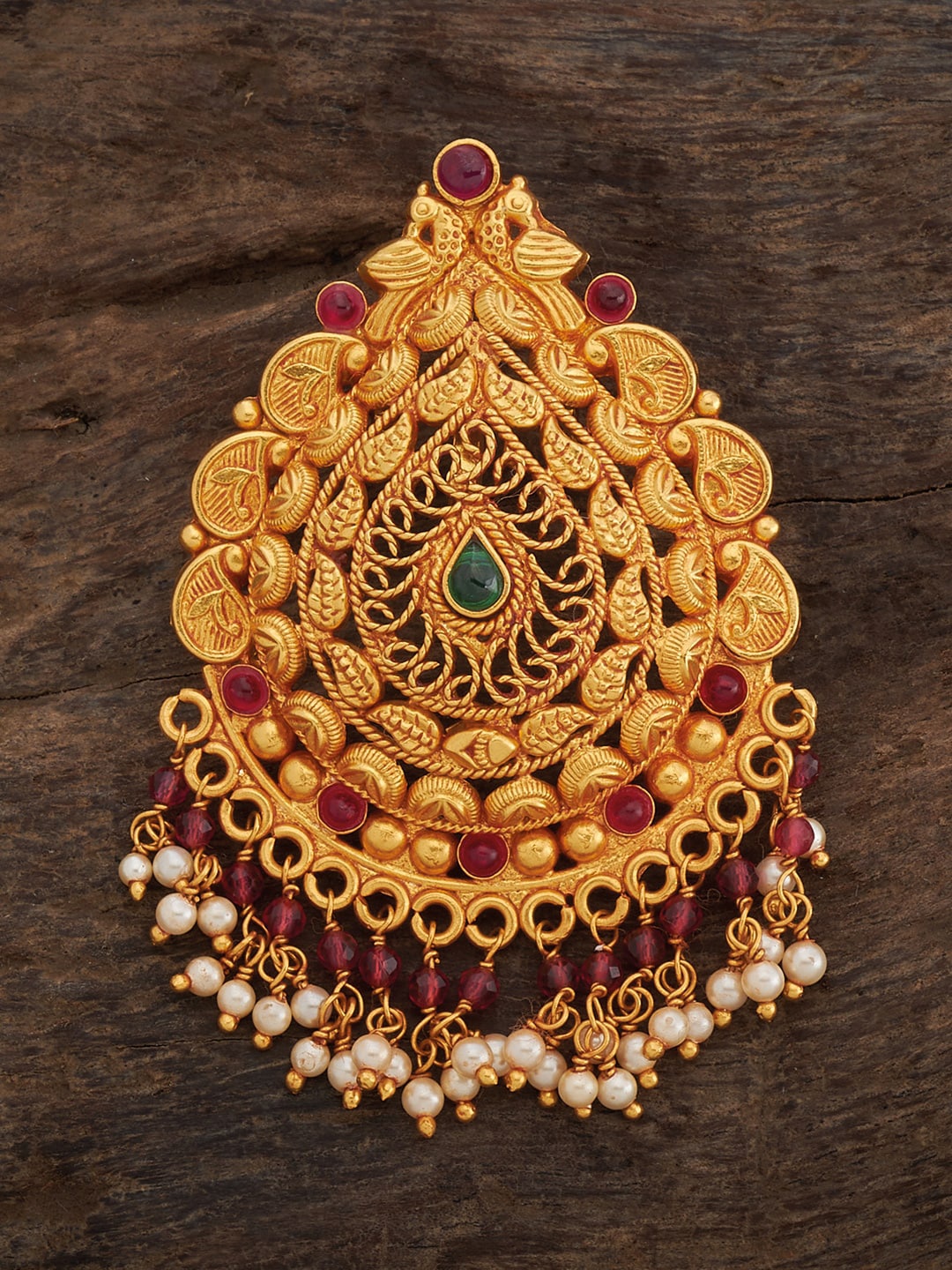 

Kushal's Fashion Jewellery 92.5 Pure Silver Gold-Plated Stones Studded & Beaded Pendant