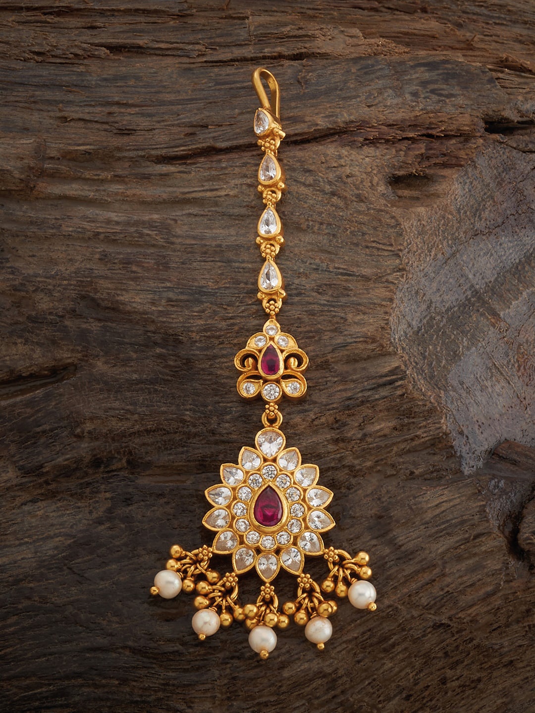

Kushal's Fashion Jewellery 92.5 Pure Silver Gold-Plated Temple Maang Tikka