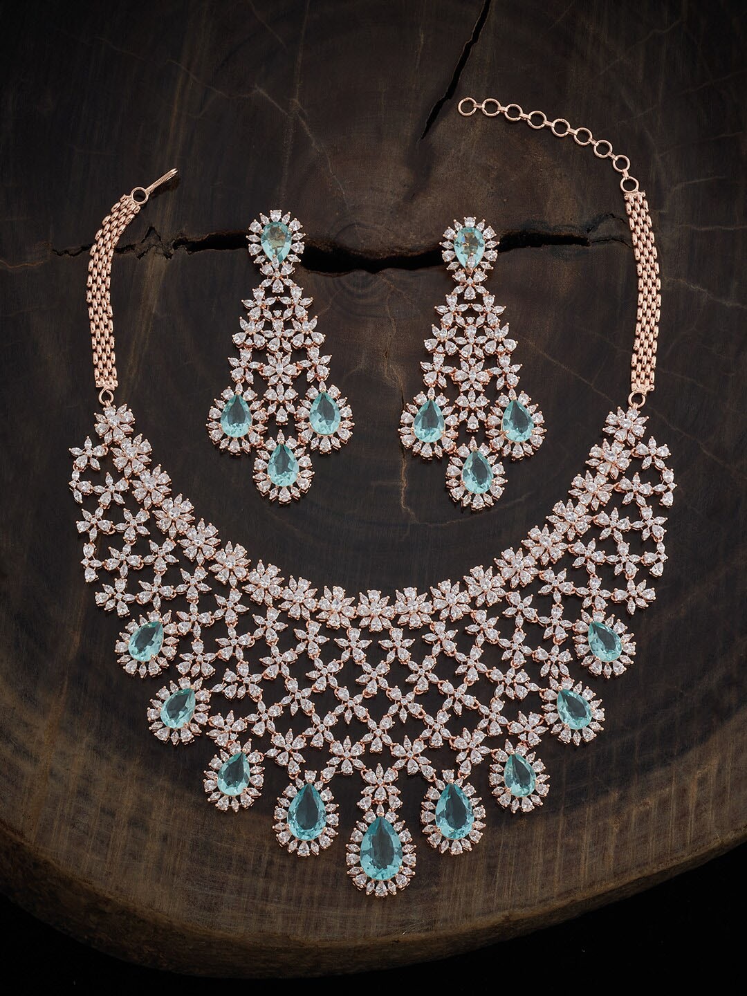 

Kushal's Fashion Jewellery Rose Gold-Plated Cubic Zirconia Studded Necklace With Earrings