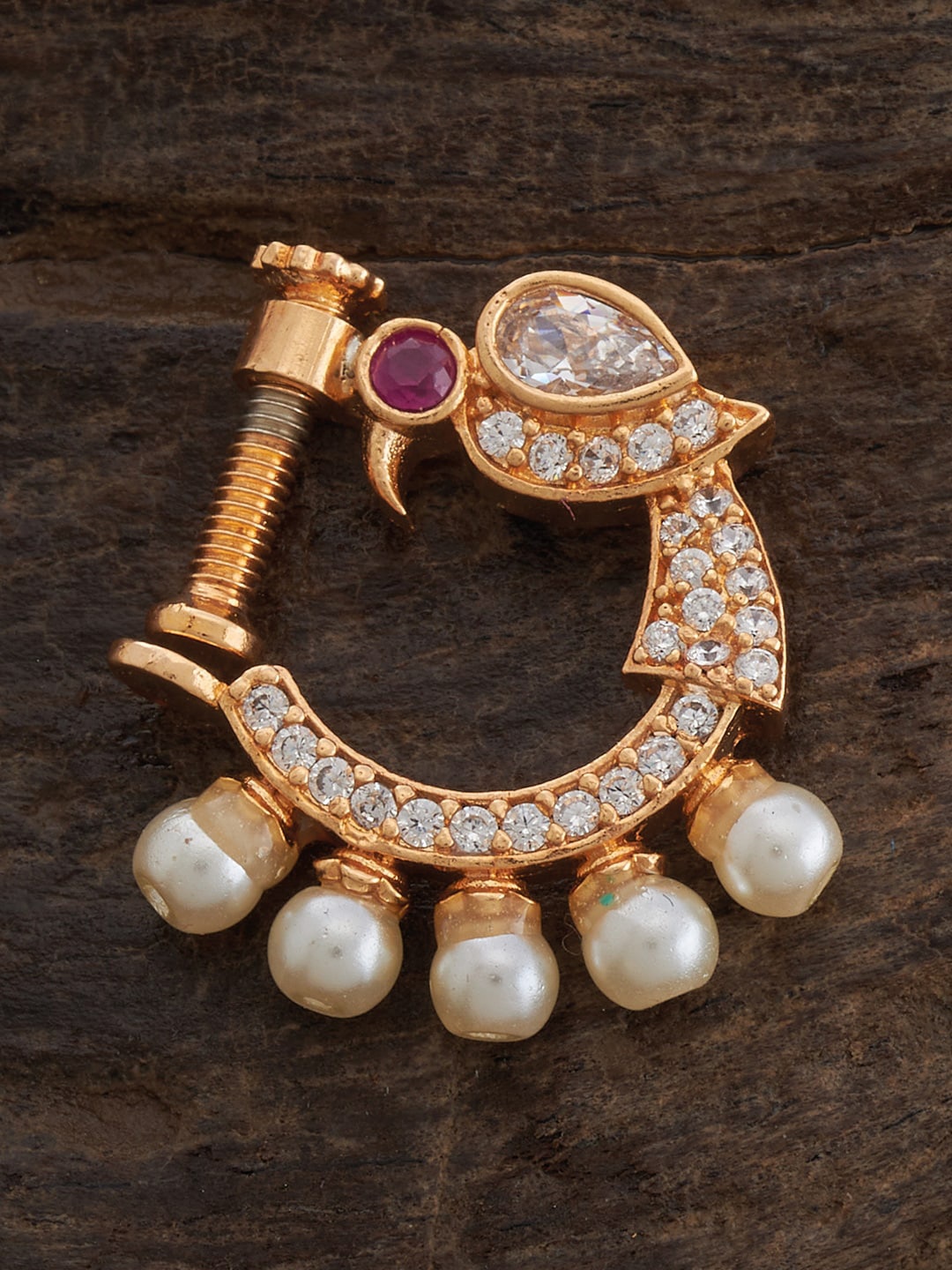 

Kushal's Fashion Jewellery Gold-Plated CZ Studded Nosepin