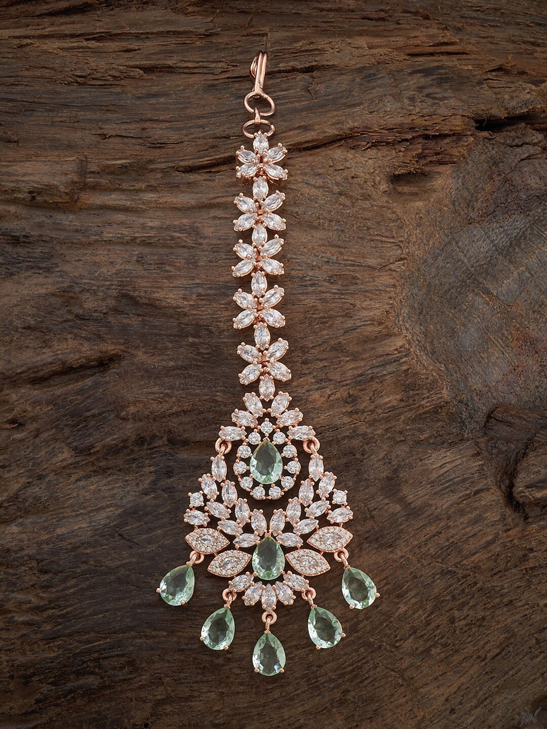 

Kushal's Fashion Jewellery Rose Gold-Plated Zircon Stone-Studded Maang Tikka