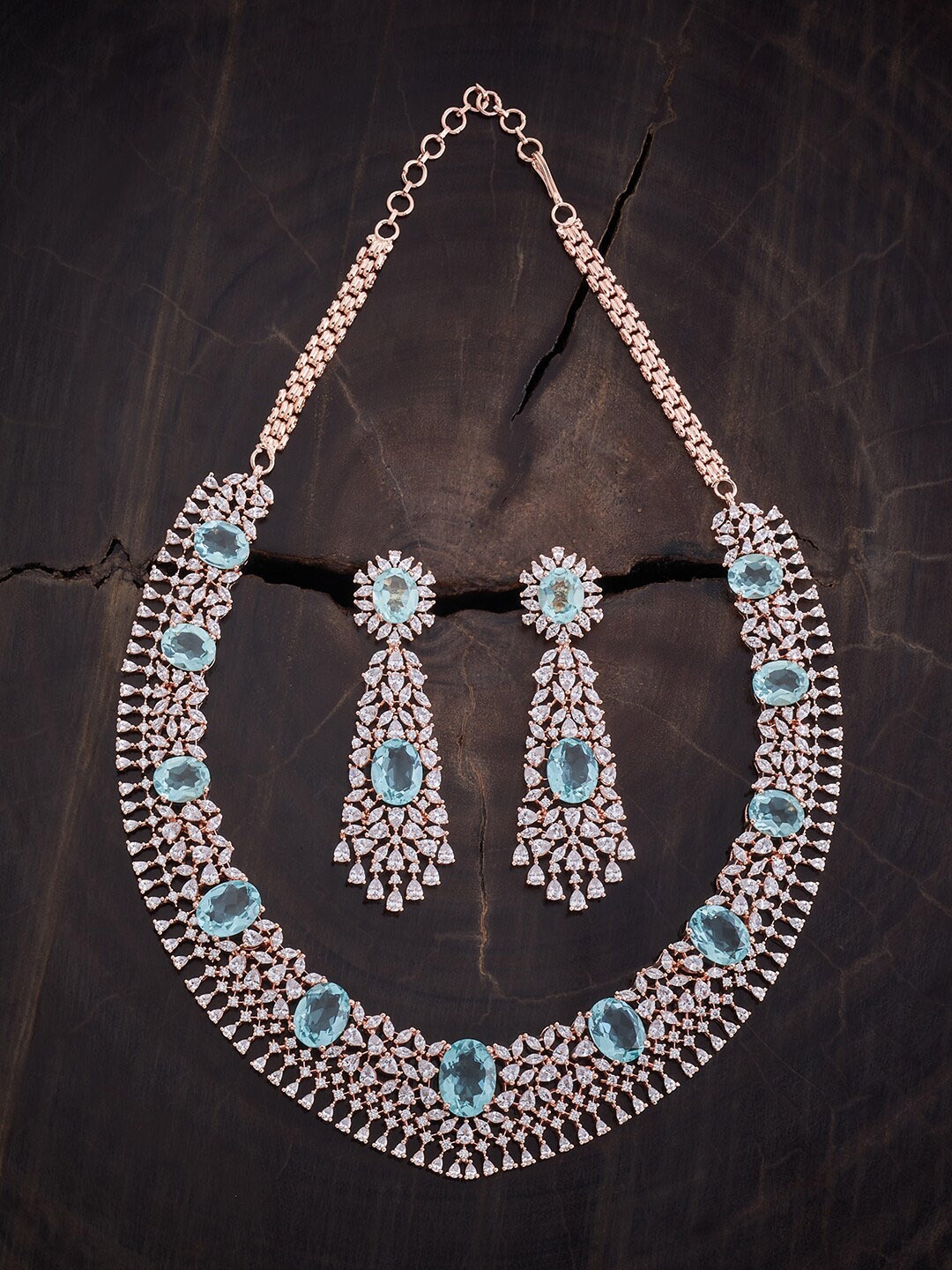 

Kushal's Fashion Jewellery Rose Gold-Plated Cubic Zirconia Studded Necklace With Earrings